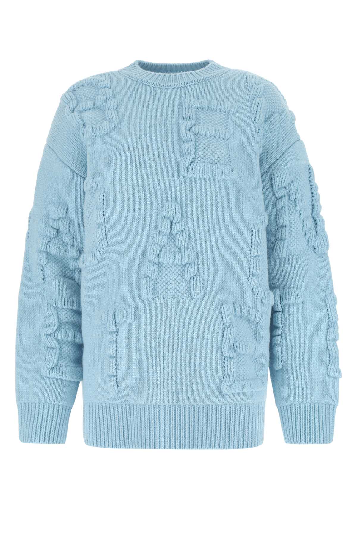 Bottega Veneta Light Blue Stretch Wool Blend Shetland Alphabet Oversize Sweater 8955 Exterior: Elastane Nylon Maglieria – Women