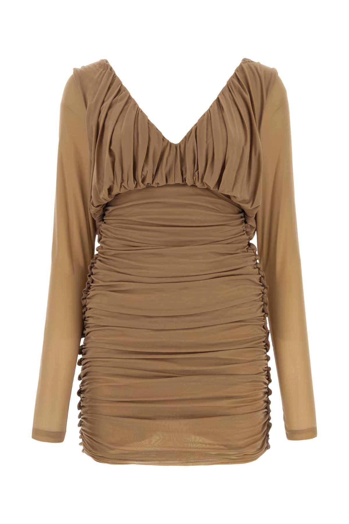 Saint Laurent Camel Jersey Mini Dress Brown Exterior: Cupro Abiti – Women