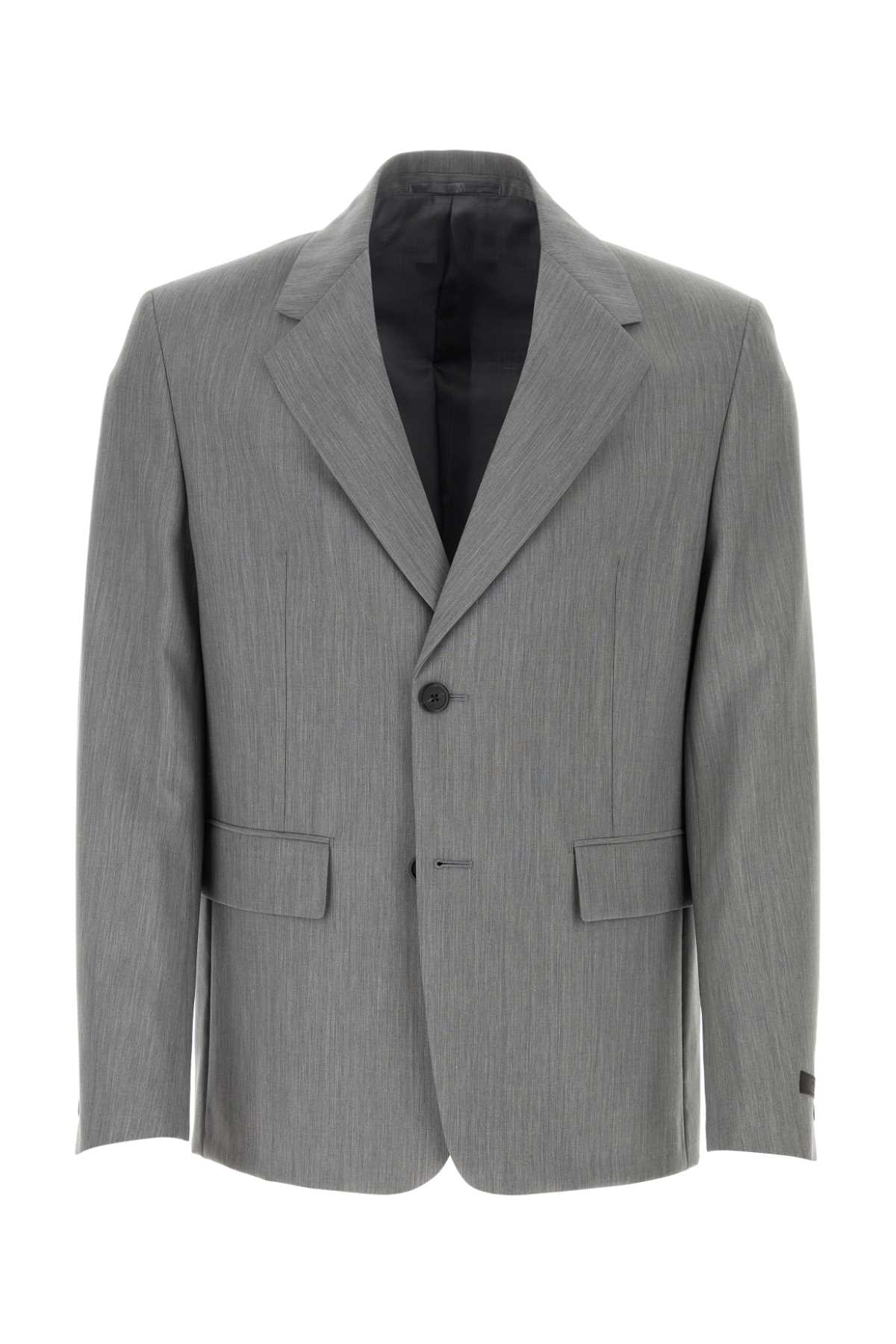 Prada Melange Grey Wool Blend Blazer Grigio Wmwv Giacche E Gilet - Men