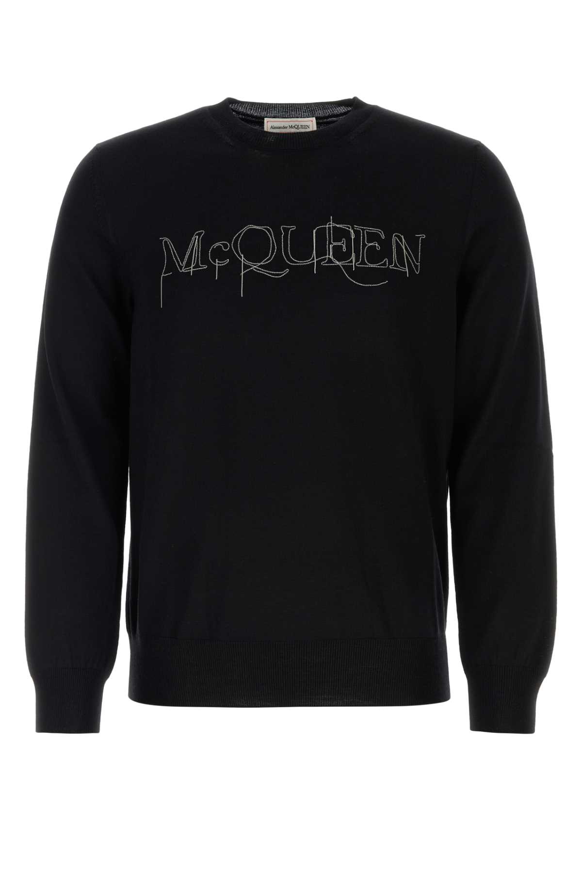 Alexander McQueen Black Wool Sweater Blacksilver Exterior: Maglieria – Men