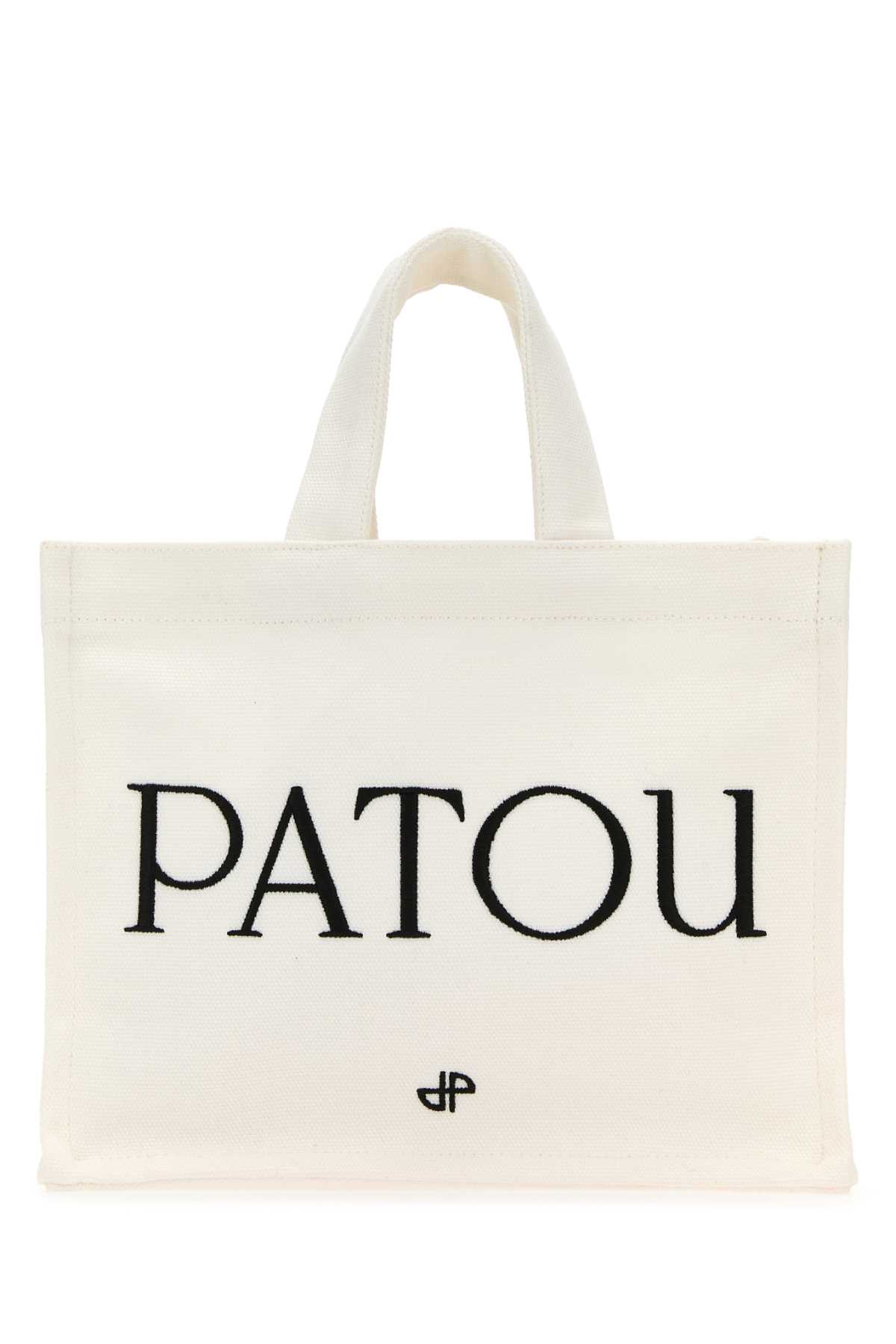 White Canvas Small Tote Patou Shopping Bag Exterior: Cotton Borse A Mano – Women