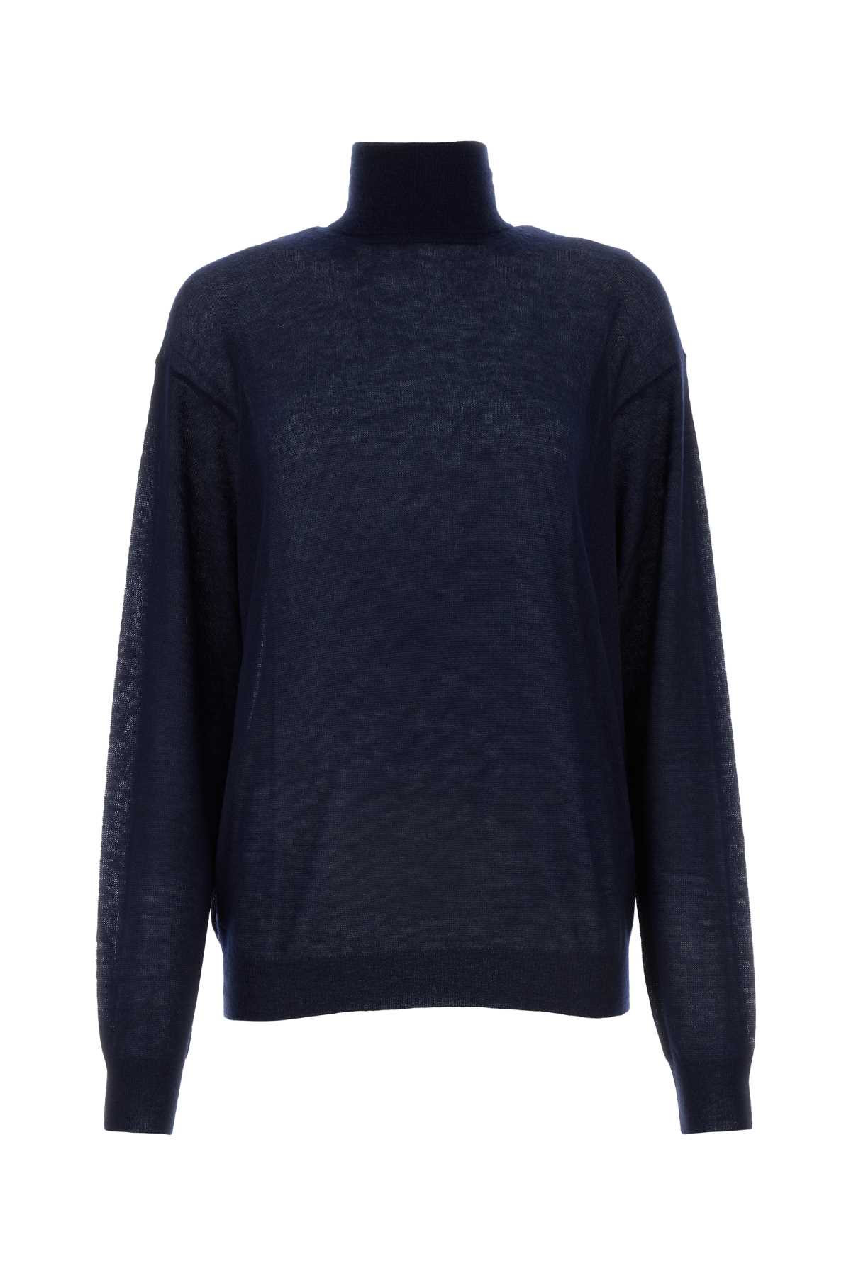Prada Navy Blue Cashmere See-Through Sweater Bleu Maglieria – Women