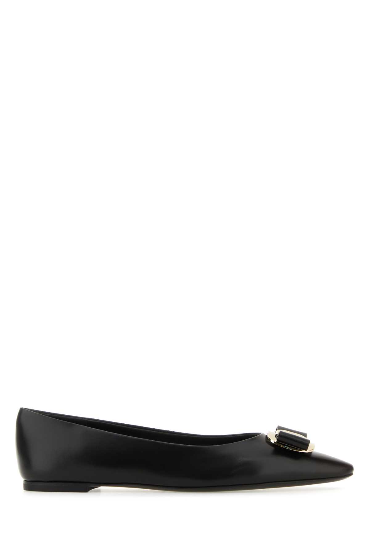 Ferragamo Black Leather Zea Ballerinas Neroneronero Ballerine – Women