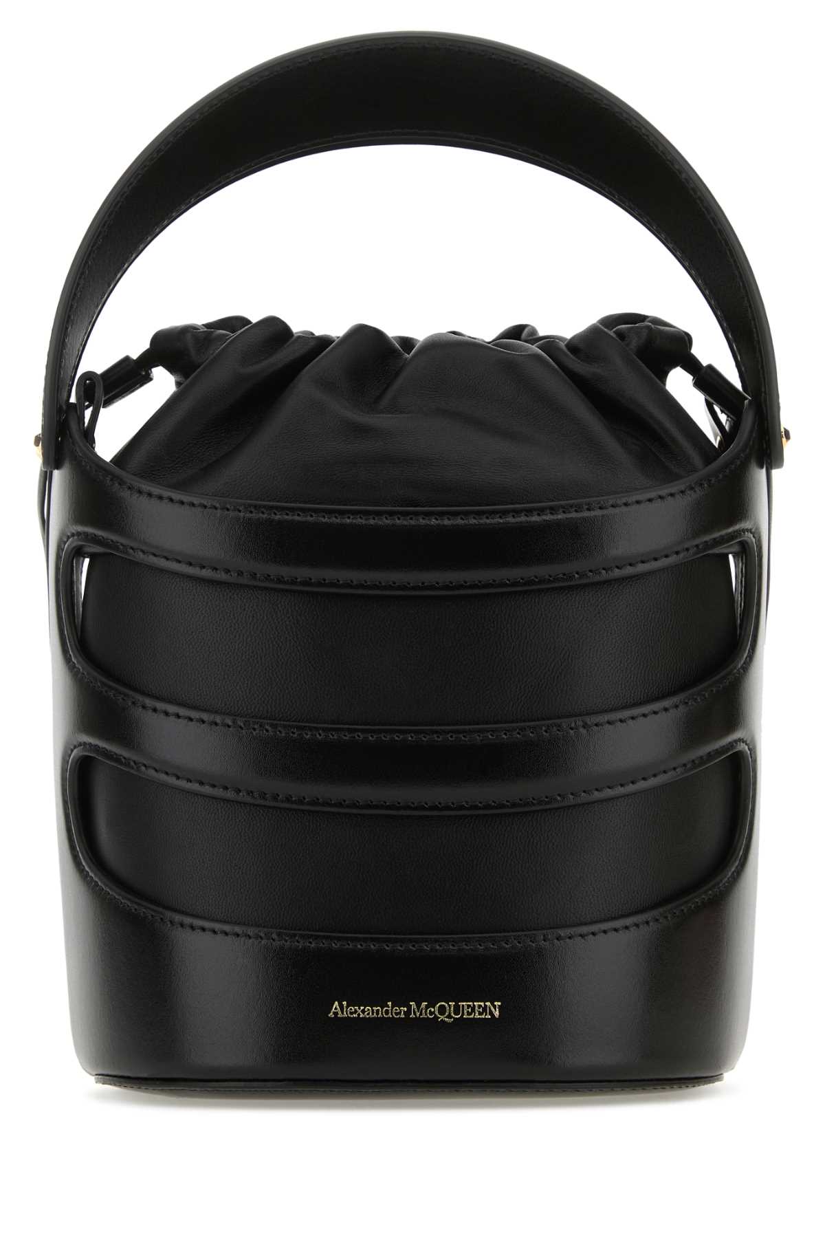 Alexander McQueen Black Leather The Rise Bucket Bag Nerobianco Borse A Secchiello – Women
