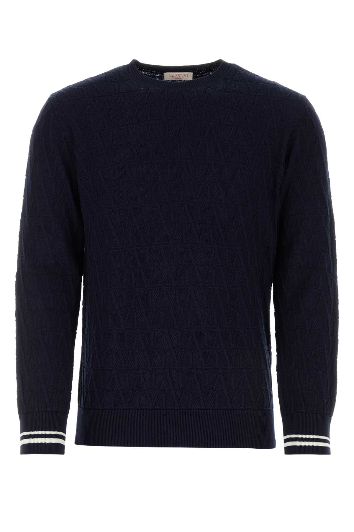 Valentino Garavani Dark Blue Cotton Sweater Sttoileiconographnavynavyavorio Exterior: Maglieria – Men