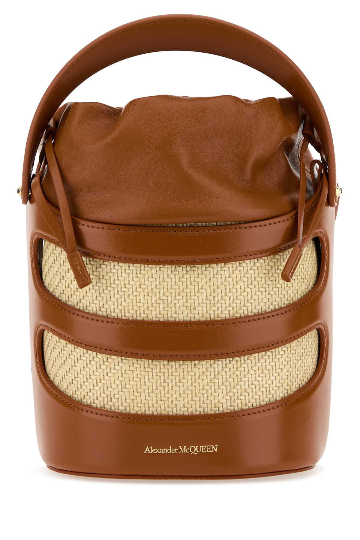 Alexander McQueen Two-Tone Leather And Raffia The Rise Bucket Bag Tannatural Borse A Secchiello – Women