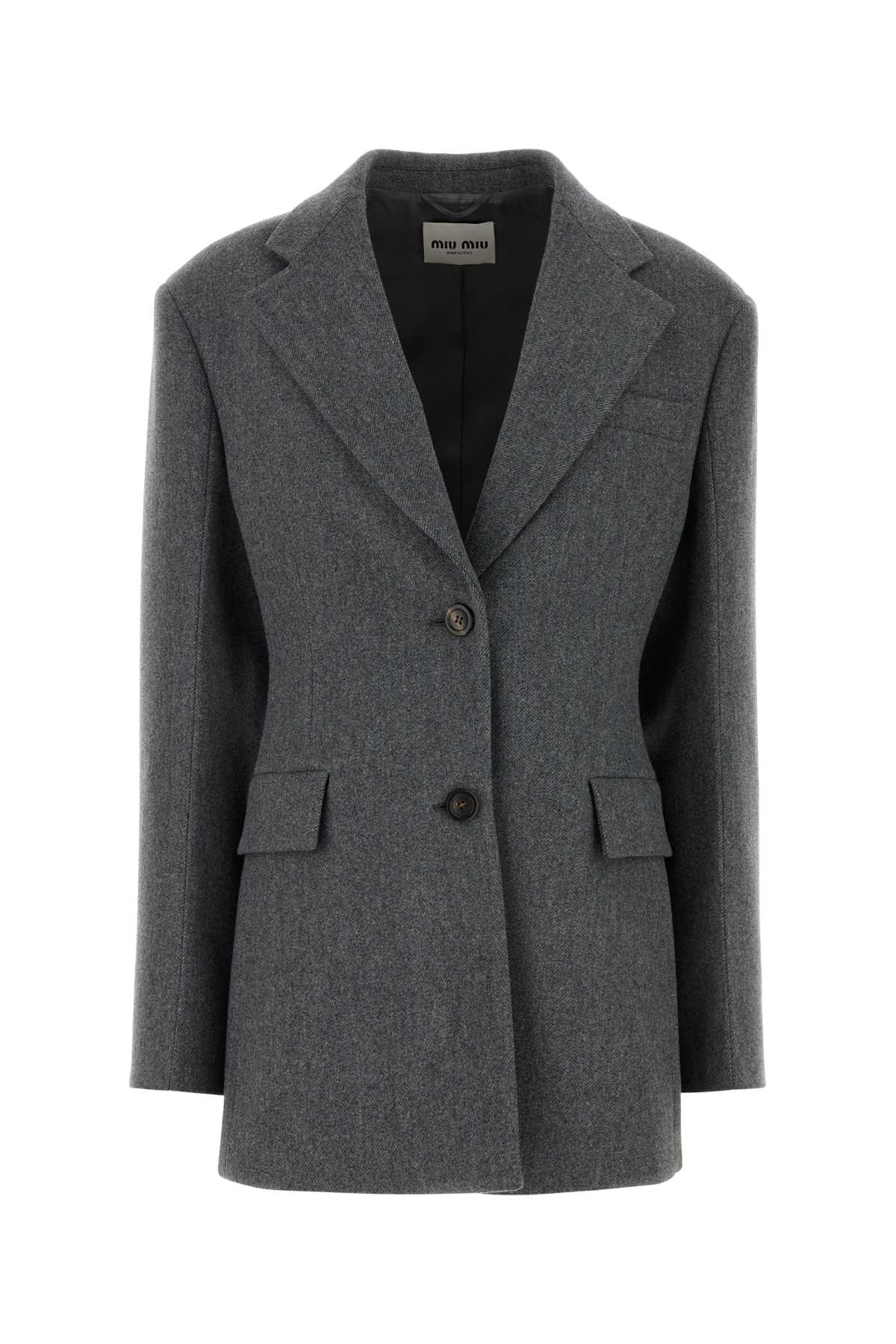 Miu Miu Dark Grey Wool Blazer Ematite Giacche E Gilet – Women