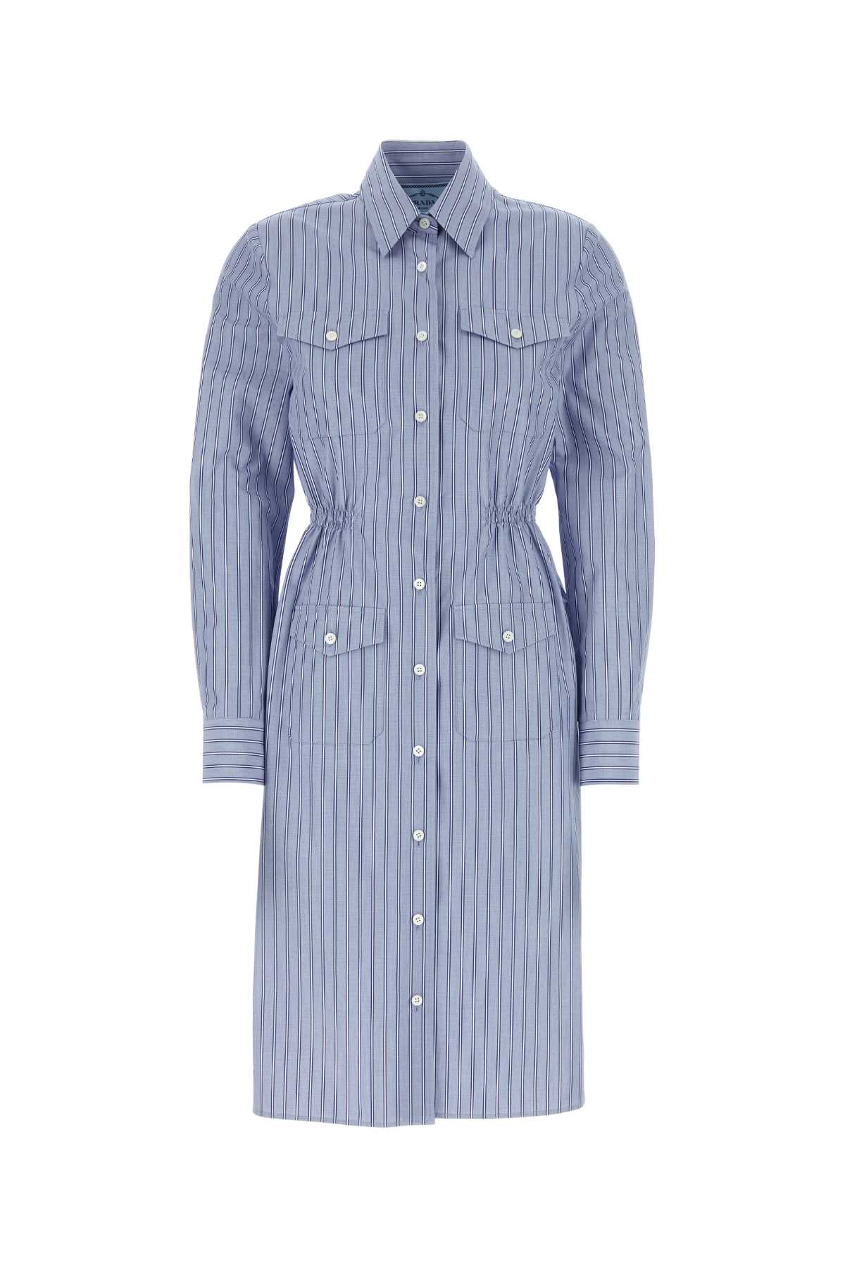 Prada Embroidered Chambray Shirt Dress Bleu Co-trochus Niloticus Abiti – Women