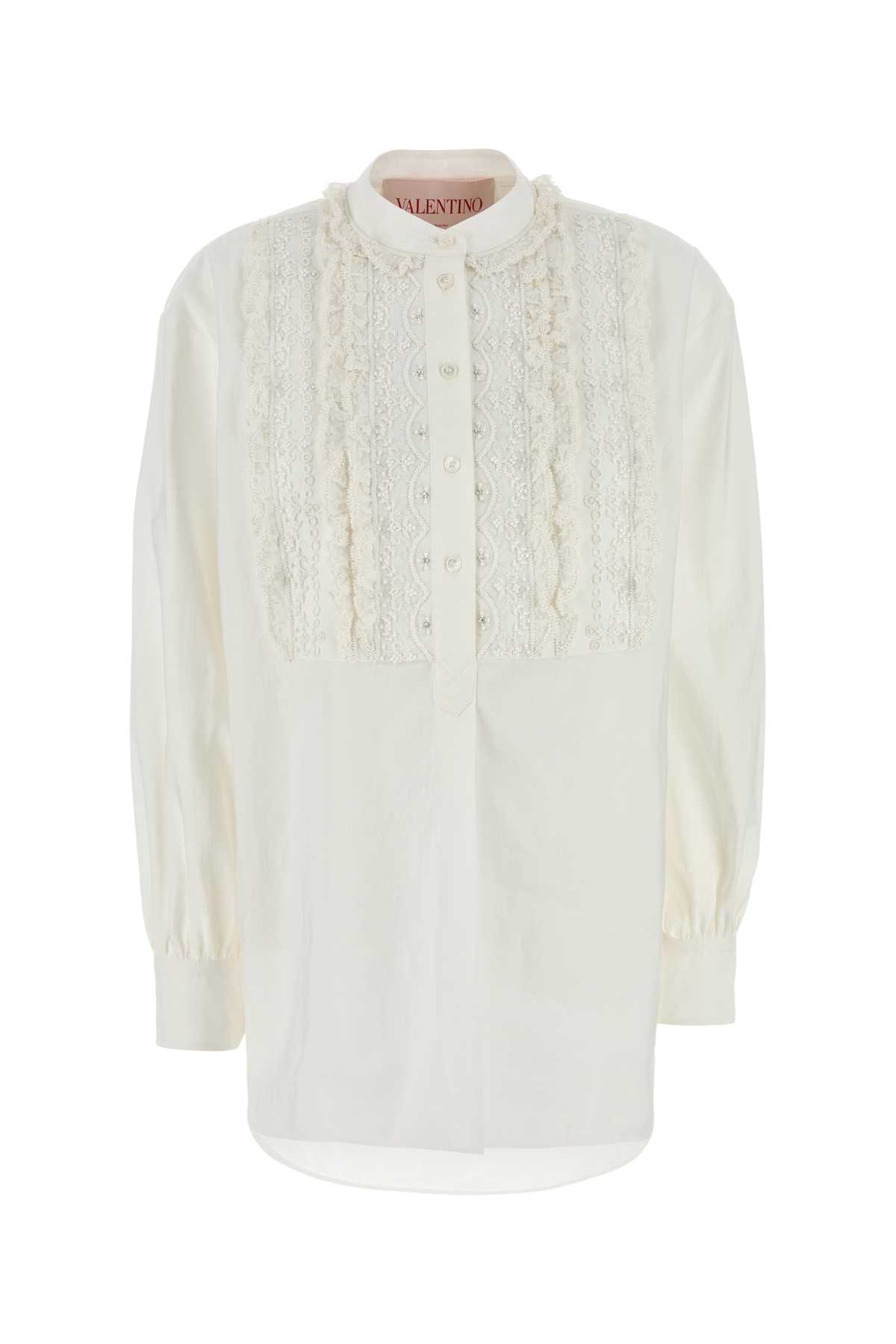 Valentino Garavani White Cotton Blend Blouse Bianco Exterior: Linen Silk Maglie – Women
