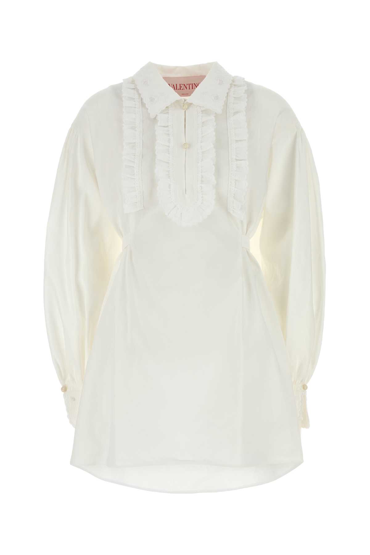 Valentino Garavani White Cotto Blend Shirt Dress Bianco Exterior: Cotton Linen Silk Abiti – Women