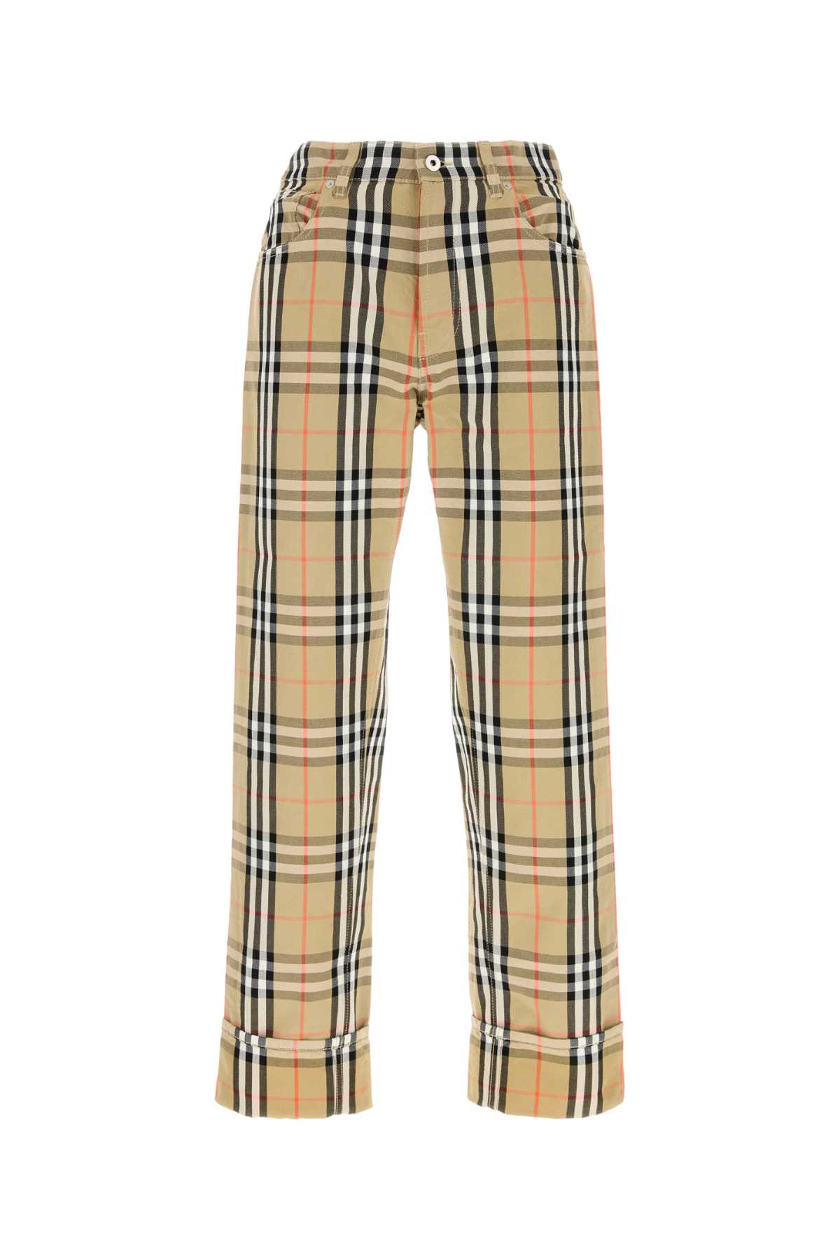 Burberry Check Beige Cotton Pants