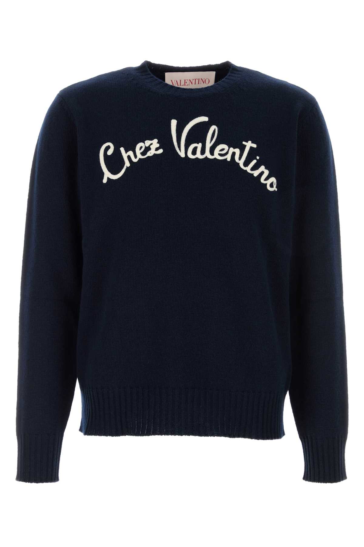 Valentino Garavani Navy Blue Wool Sweater Indaco Exterior: Virgin Maglieria – Men