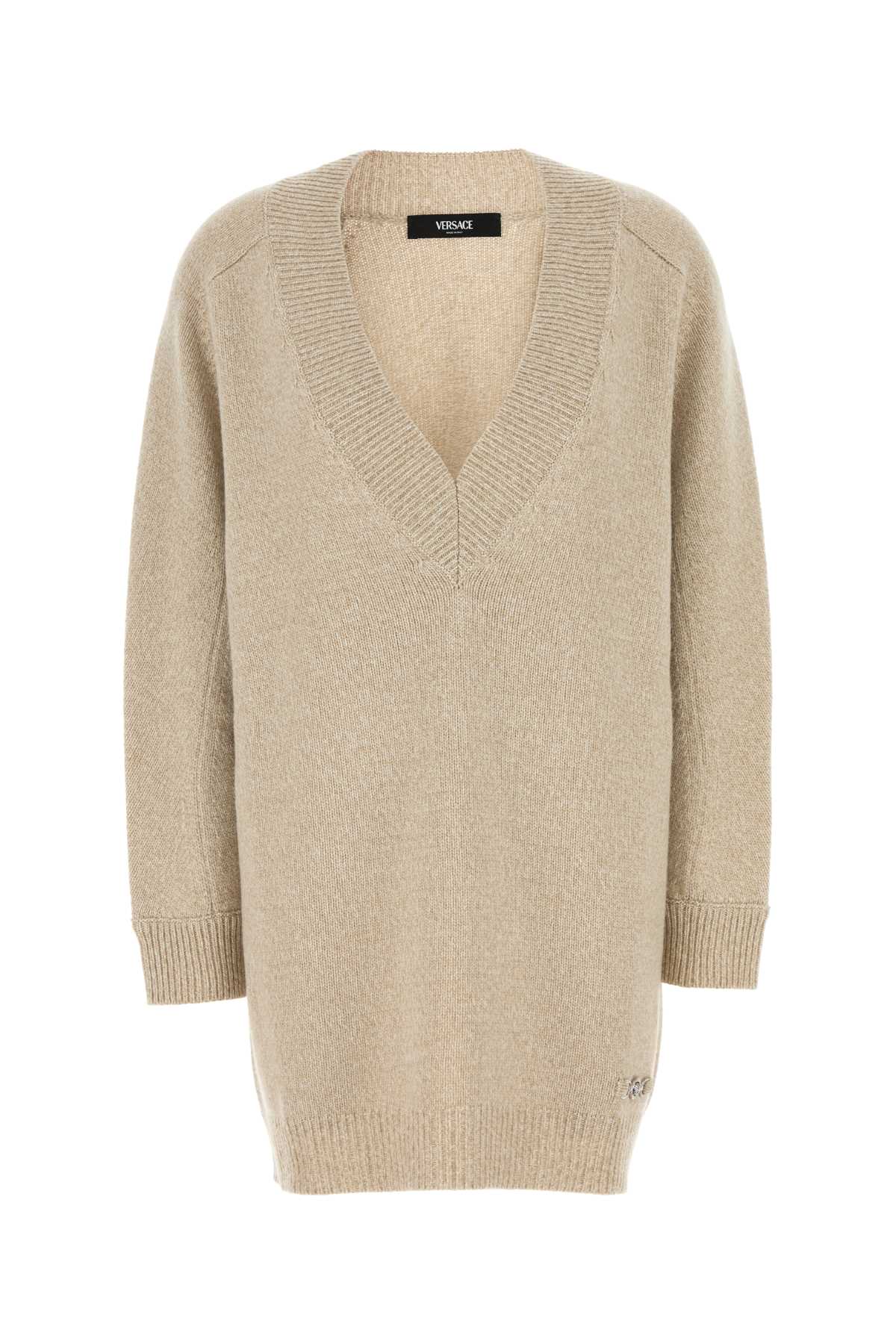 Versace Melange Beige Wool Blend Sweater Dress Beigebone Exterior: Cashmere Abiti – Women