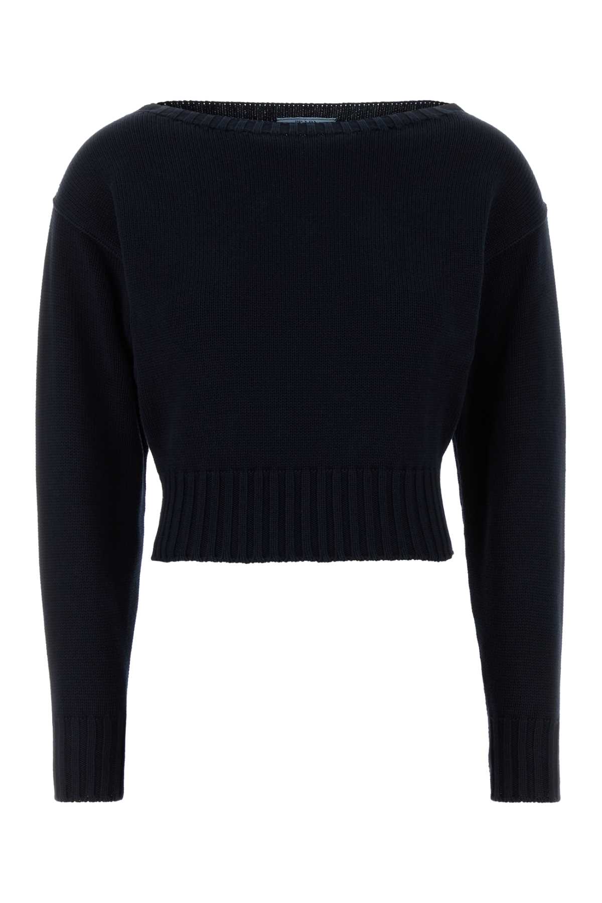 Prada Midnight Blue Cotton Sweater Bleu Exterior: Maglieria – Women