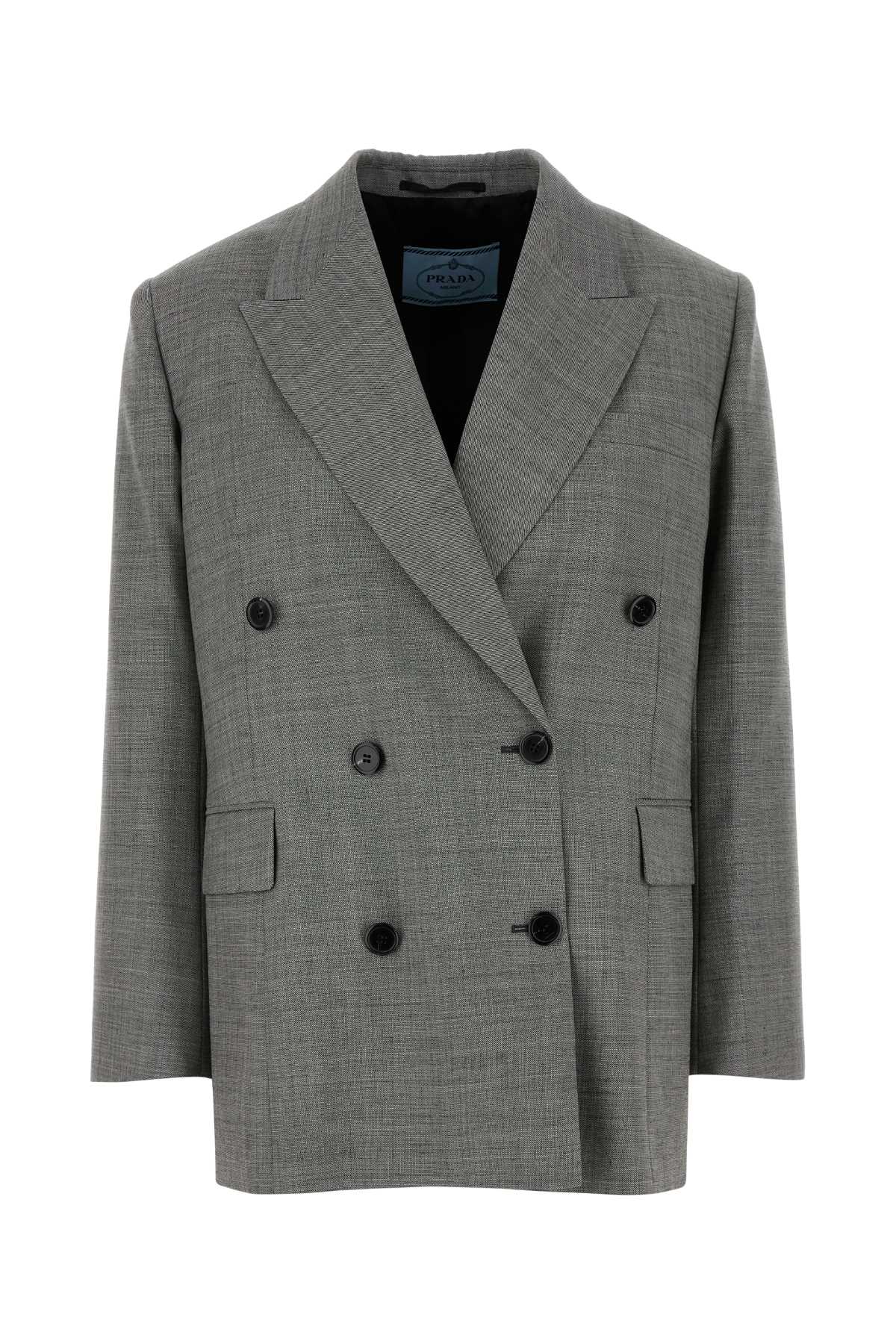 Prada Grey Wool Blazer Ardesia Giacche E Gilet – Women
