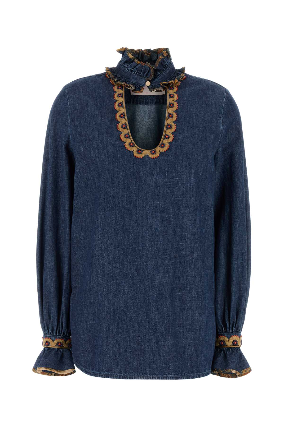 Valentino Garavani Chambray Denim Blouse Mediumbluedenim Exterior: Cotton Maglie – Women