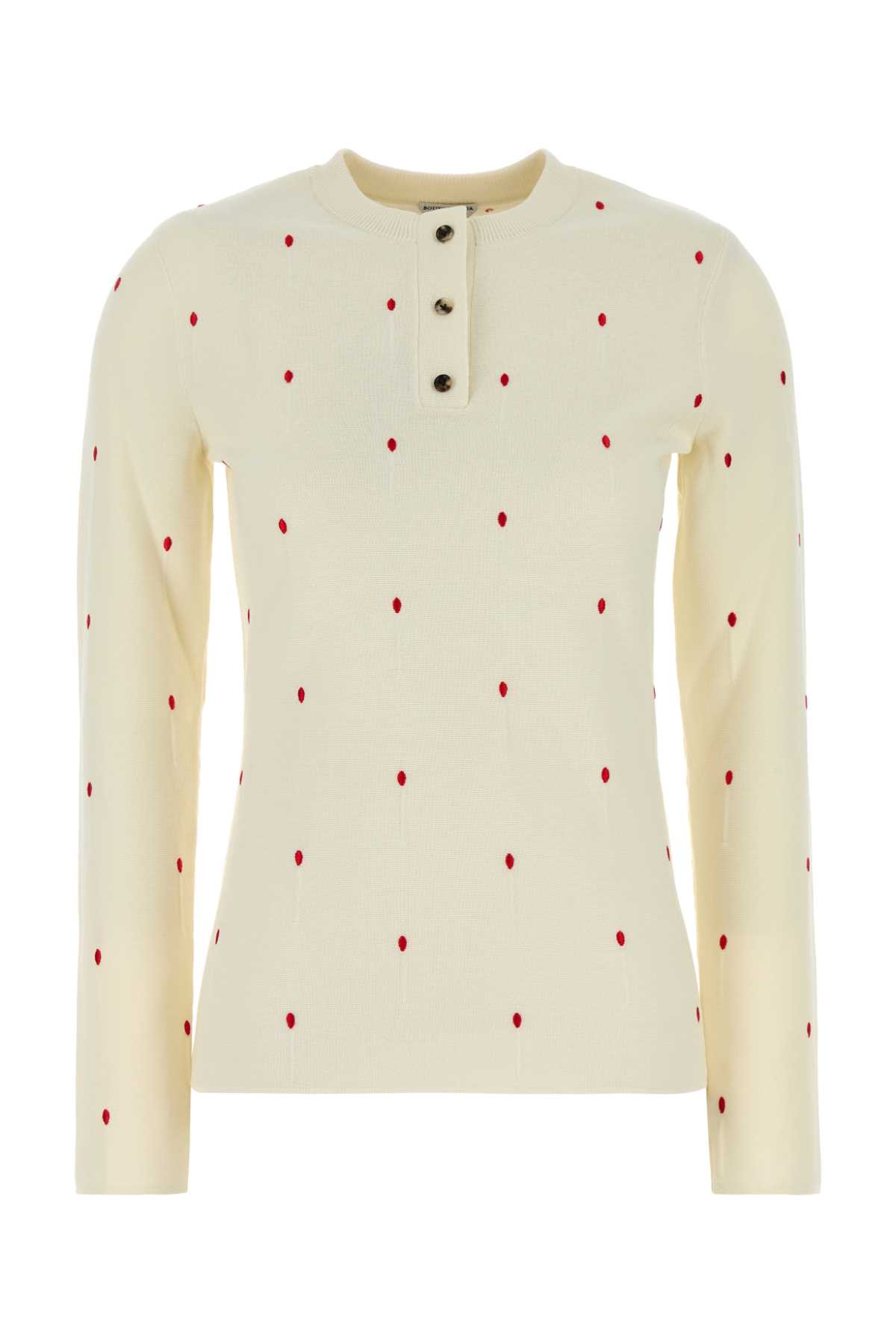 Bottega Veneta Embroidered Cotton Blend Sweater Chalkvernis Exterior: Nylon Maglieria – Women