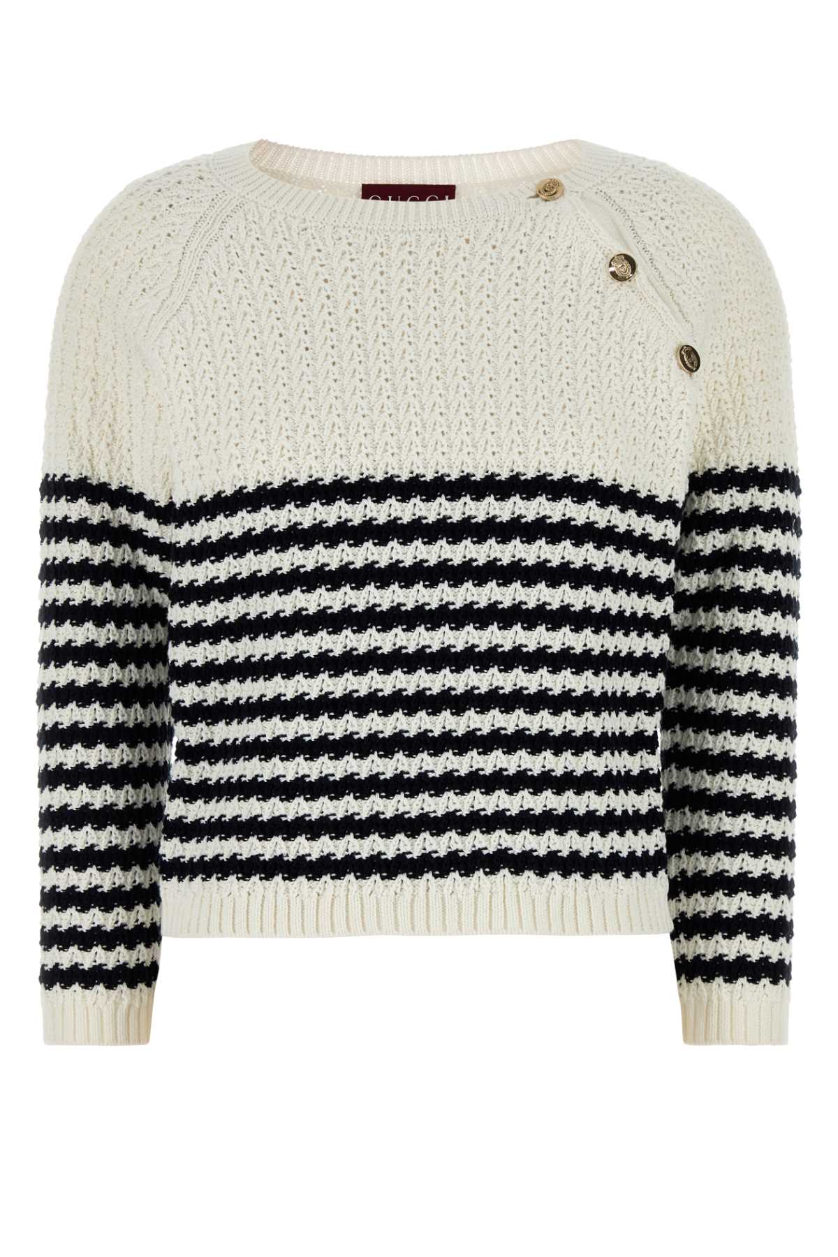 Gucci Embroidered Cotton Sweater Whitenavy Exterior: Maglieria – Women