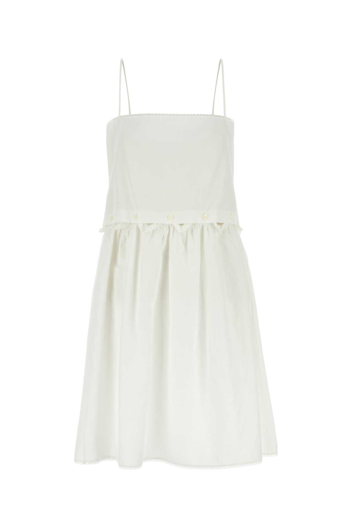 Miu Miu White Poplin Mini Dress Bianco Exterior: Cotton Linen Abiti – Women
