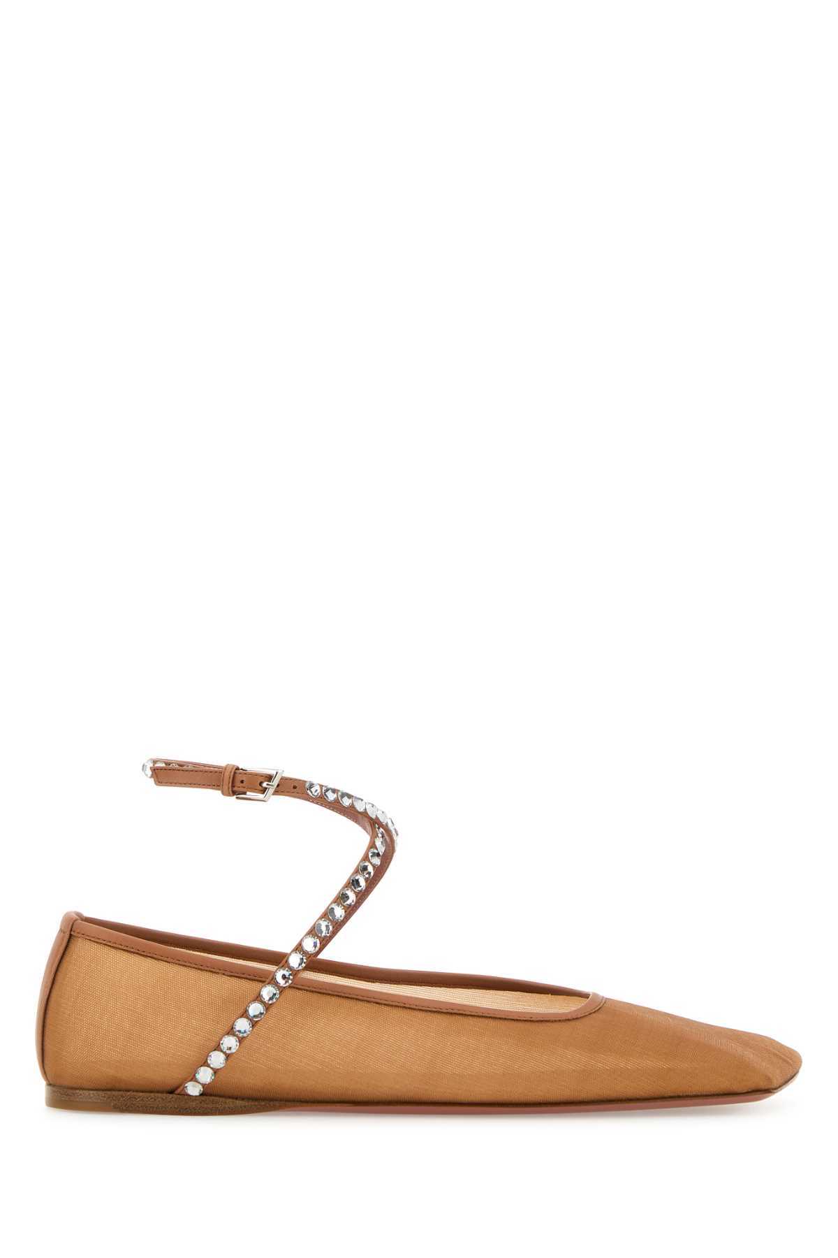 Amina Muaddi Orange Mesh Ane Ballerinas Meshbeigewhitecrystals Ballerine – Women