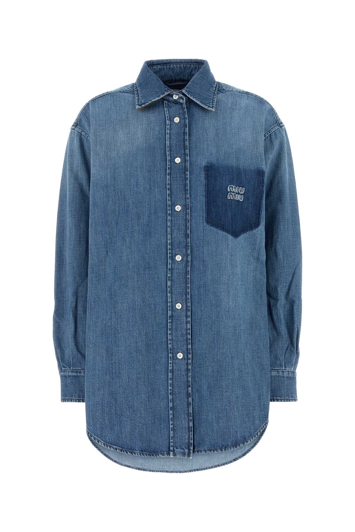 Miu Miu Denim Oversize Shirt Celeste Co-trochusniloticus Camicie – Women