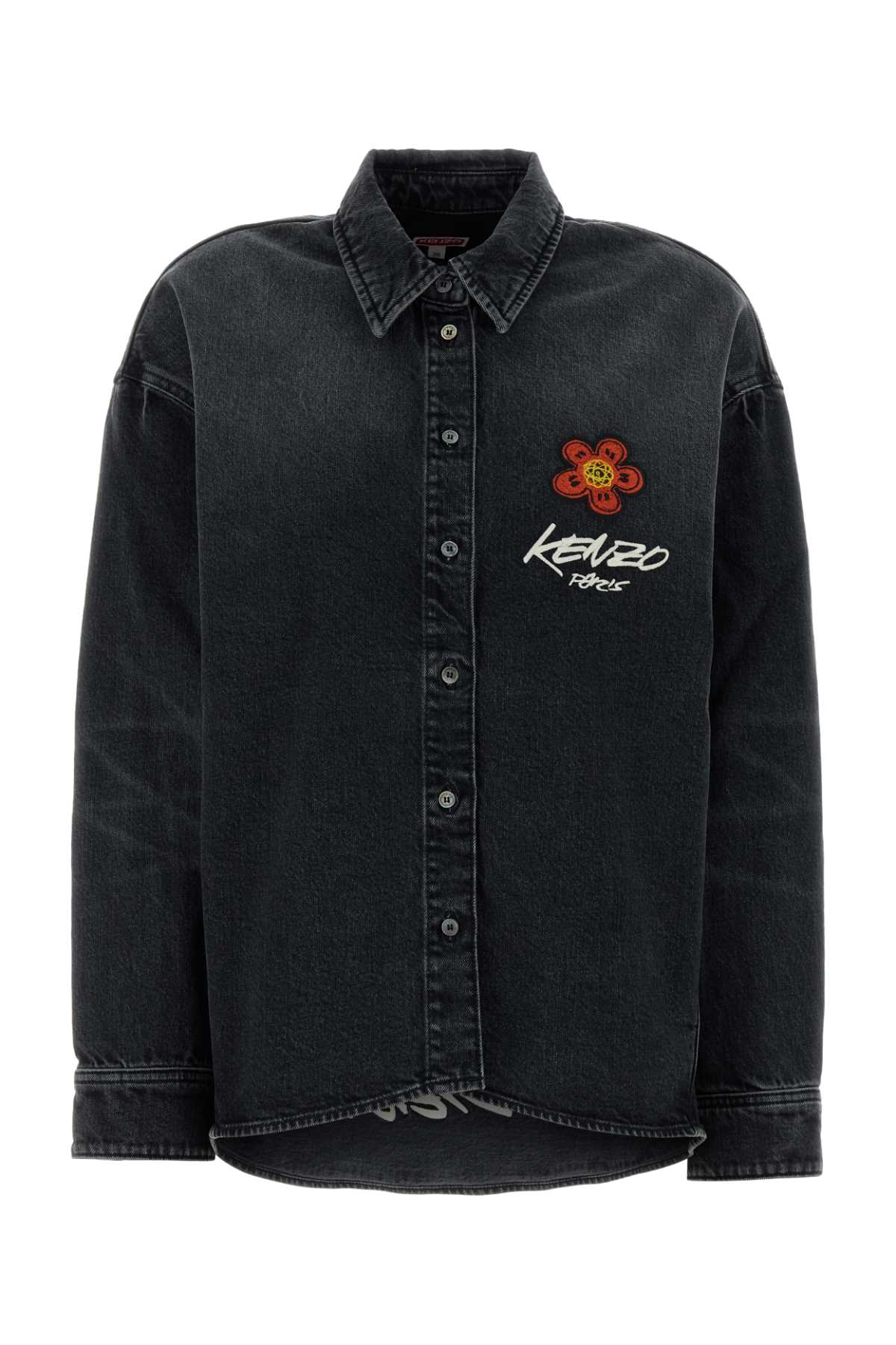 Kenzo Black Stretch Denim Shirt Mediumstoneblackdenim Exterior: Cotton Elastane Camicie – Women