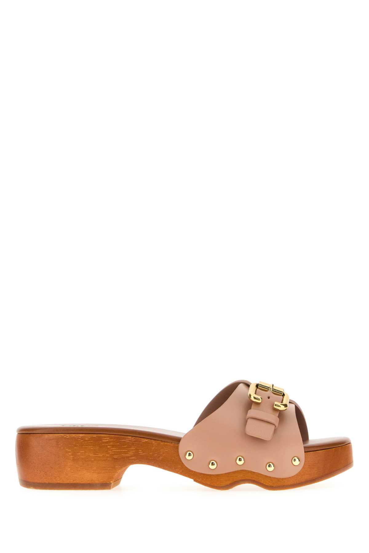 Chloé Powder Pink Leather Jeanette Clogs Blushpink Sandali – Women