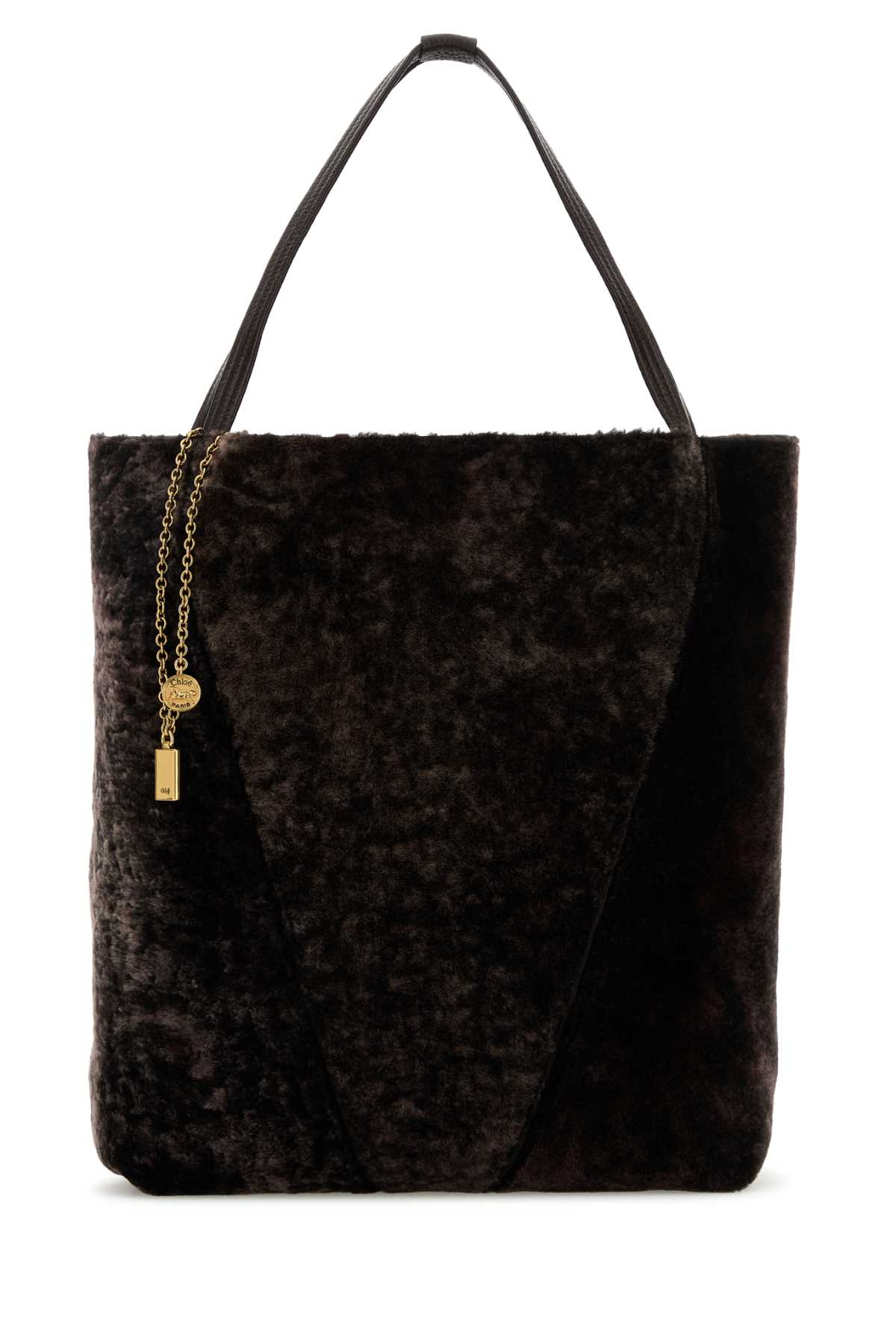 Chloé Dark Brown Shearling Large Chloã ̈ Spin Shopping Bag Kohlbrown Borse A Mano – Women