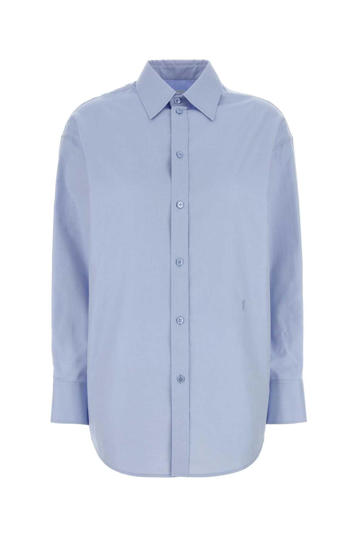 Saint Laurent Powder Blue Oxford Shirt Bleu Blanc Exterior: Cotton Camicie – Women