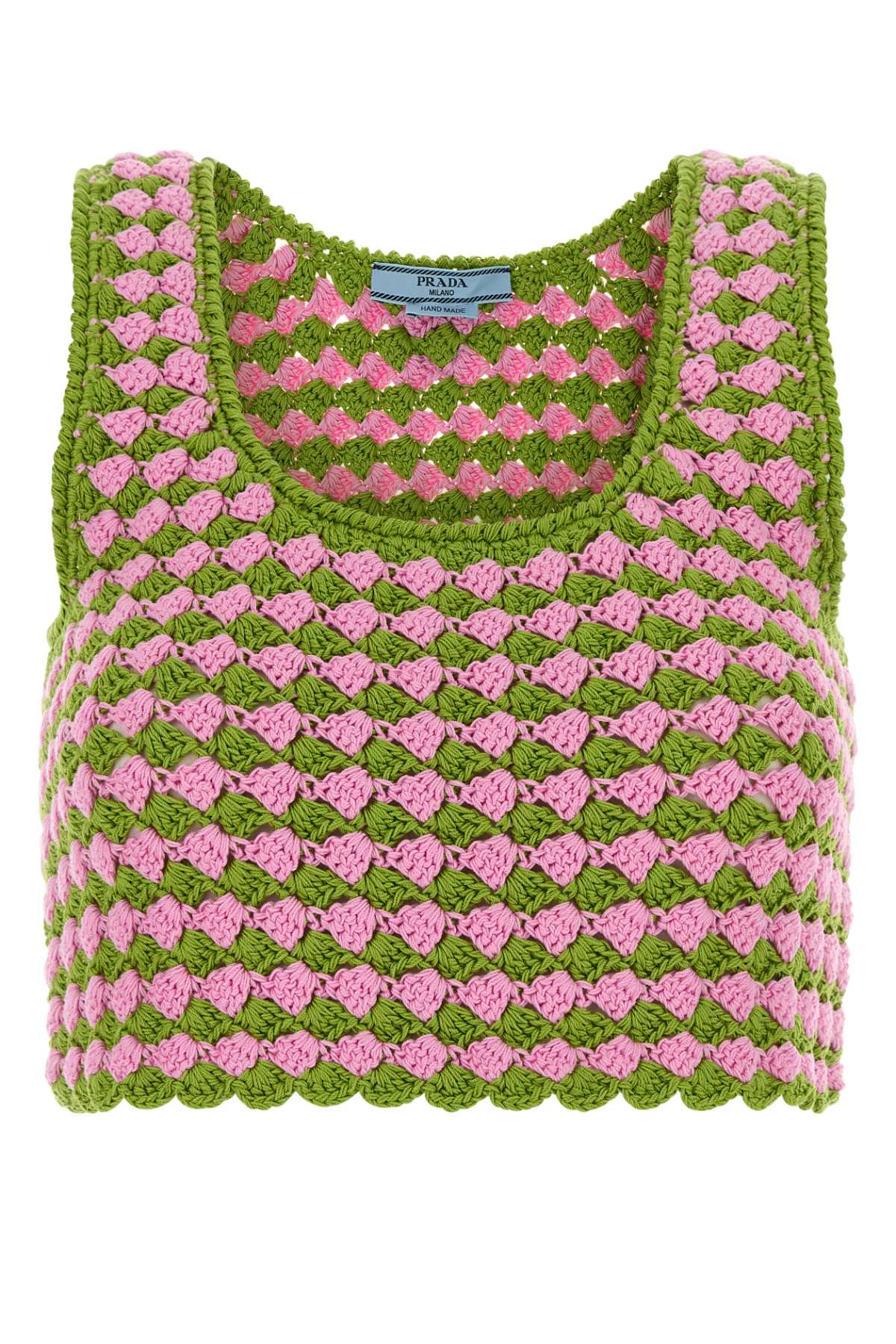 Prada Tow-Tone Crochet Crop Top Pistacchio+rosa Exterior: Cotton Maglie - Women