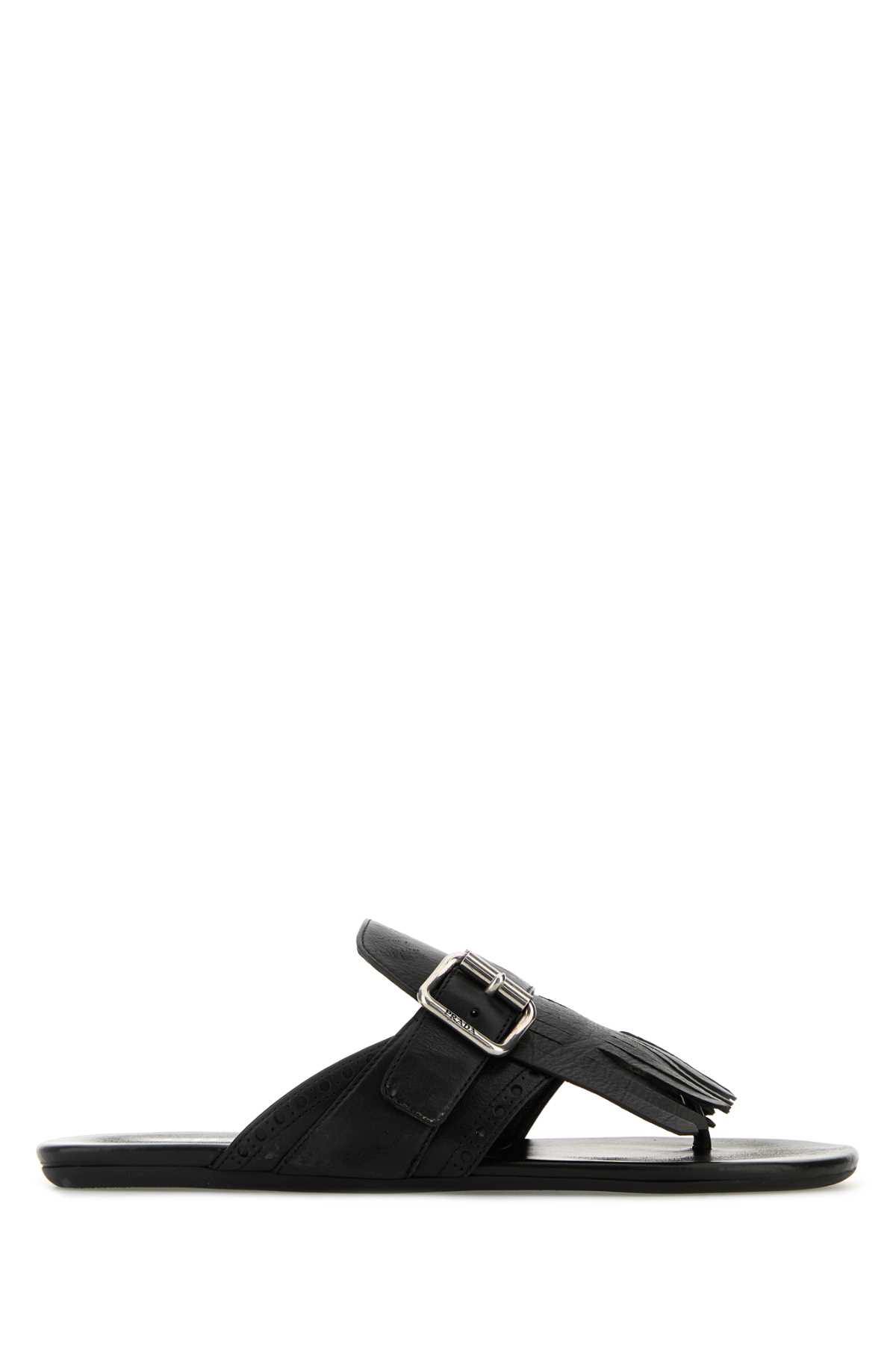 Prada Black Leather Shuffle Thong Slippers Nero Calfleather – Women