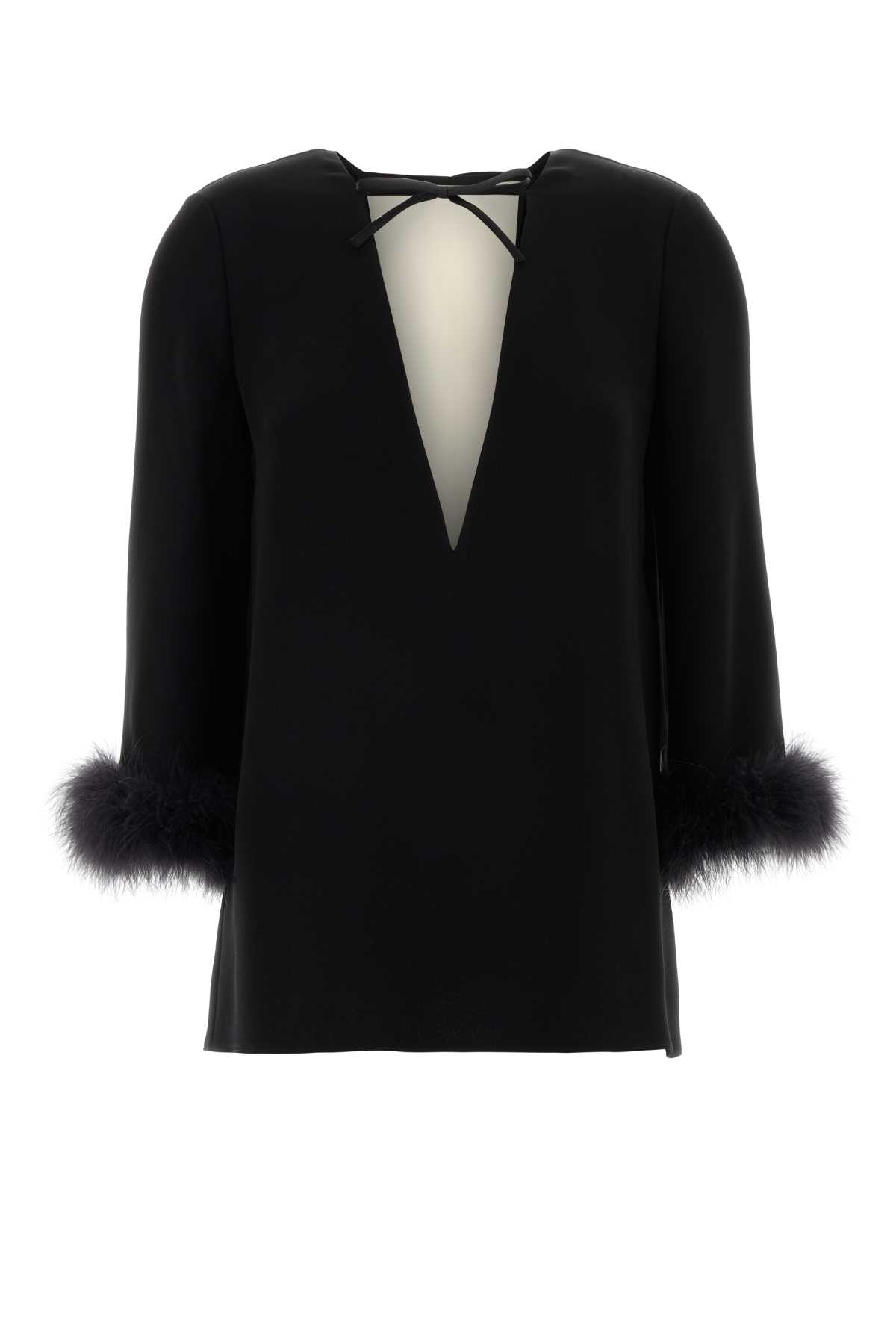 Valentino Garavani Black Silk Blouse Neroavorio Turkey (meleagris Gallpavo) Maglie – Women