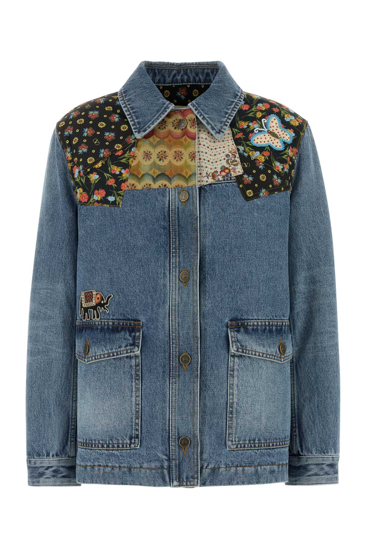 Valentino Garavani Denim Padded Jacket Mediumbluedenim Cotton Giubbini - Women