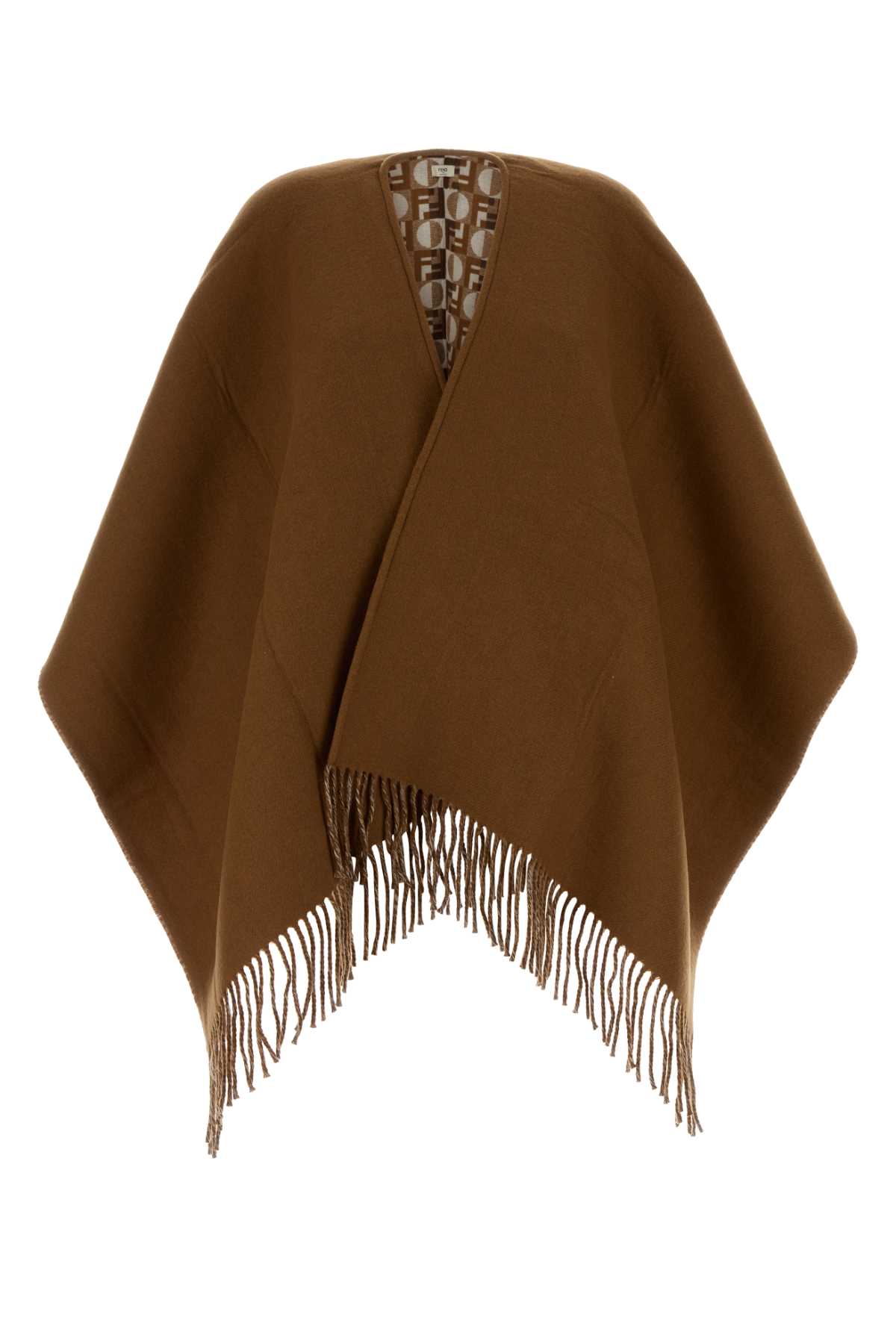Fendi Biscuit Wool Blend Reversible Cape Cammello+multicolor Exterior: Cashmere Cappotti – Women