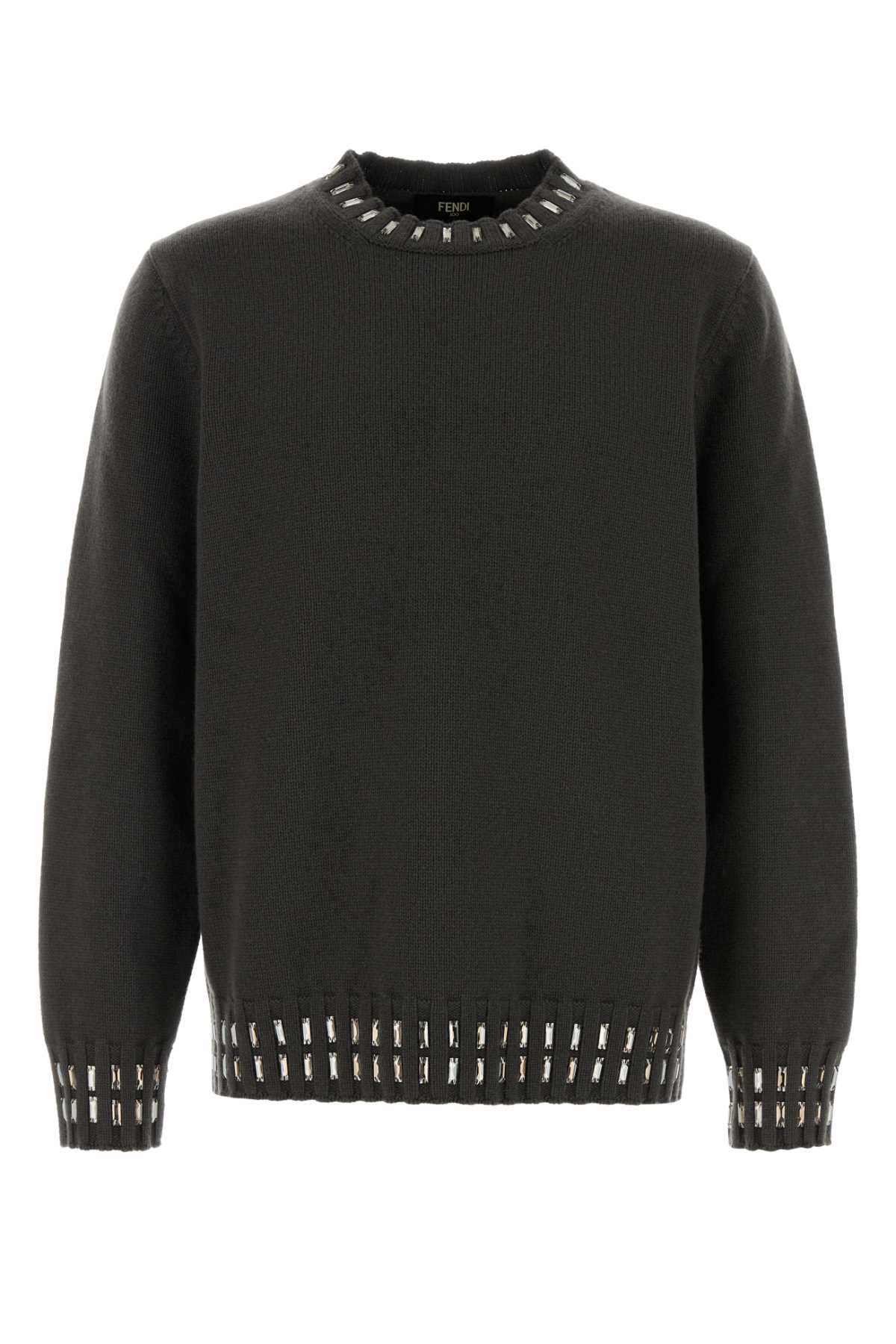 Fendi Charcoal Wool Blend Sweater Peltro Exterior: Cashmere Maglieria – Men