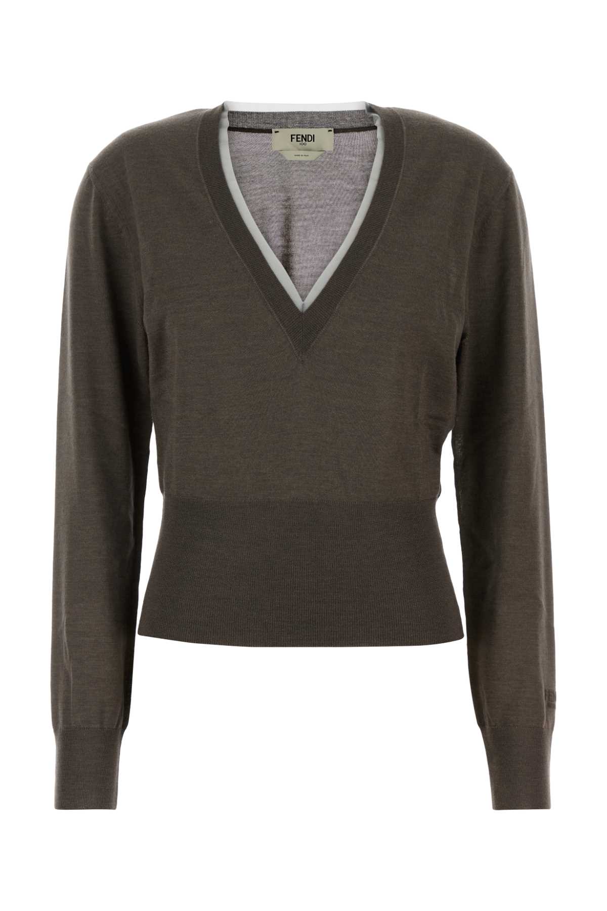 Fendi Dove Grey Cashmere Blend Sweater Taupe-25 Exterior: Silk Maglieria – Women