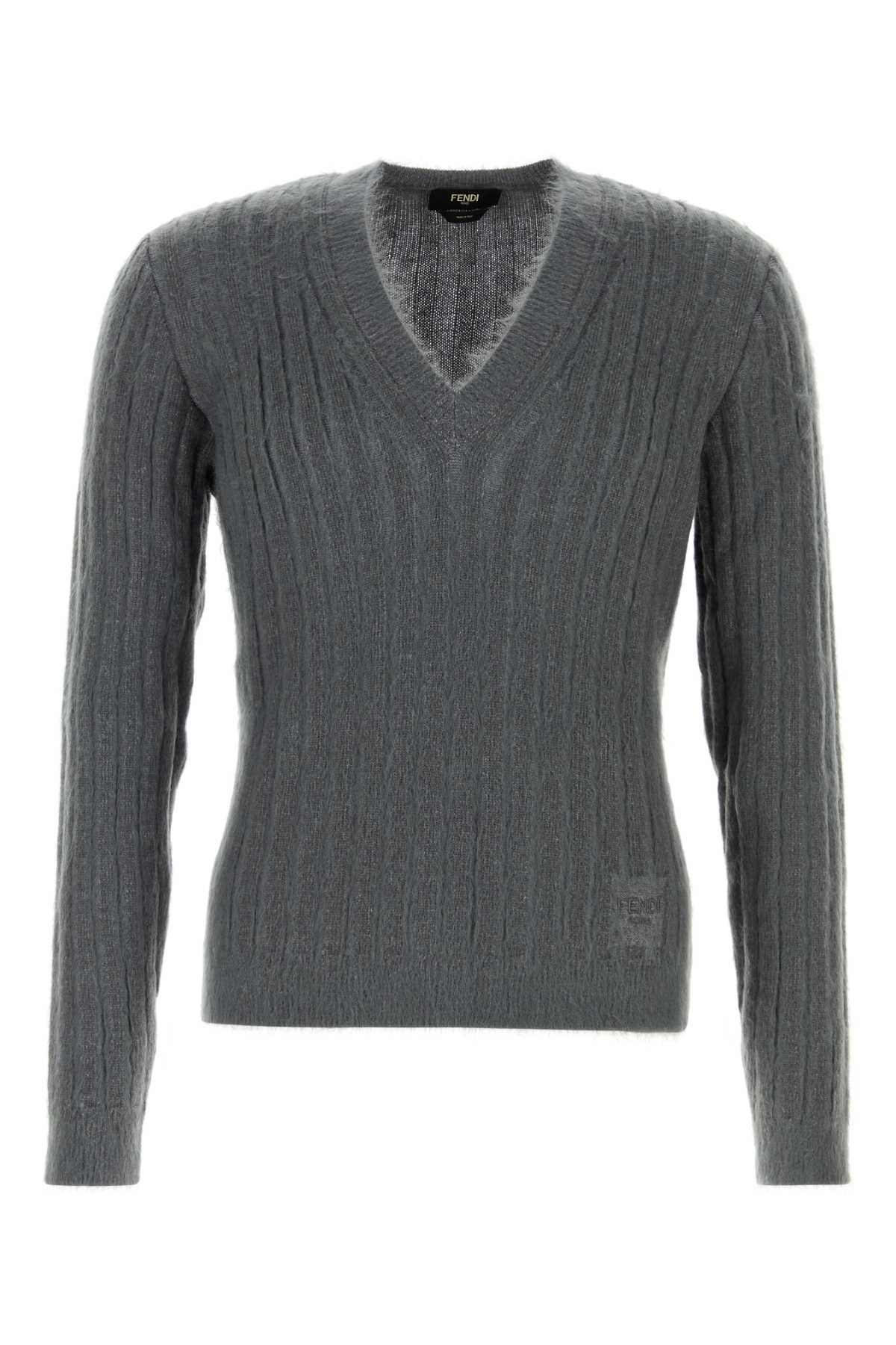 Fendi Dark Grey Stretch Mohair Blend Sweater Smoke Maglieria – Men