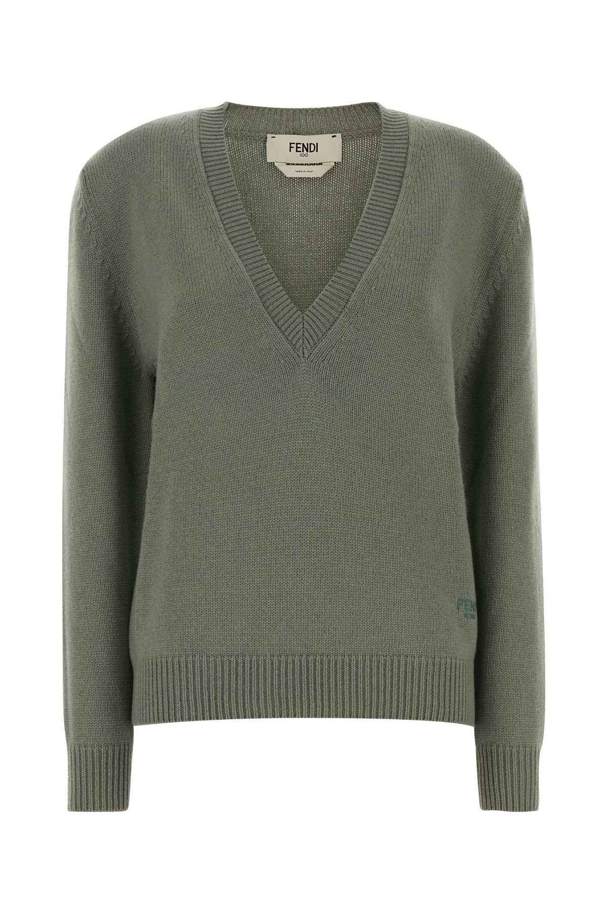 Fendi Sage Green Stretch Cashmere Sweater Sage-25 Exterior: Elastane Maglieria – Women