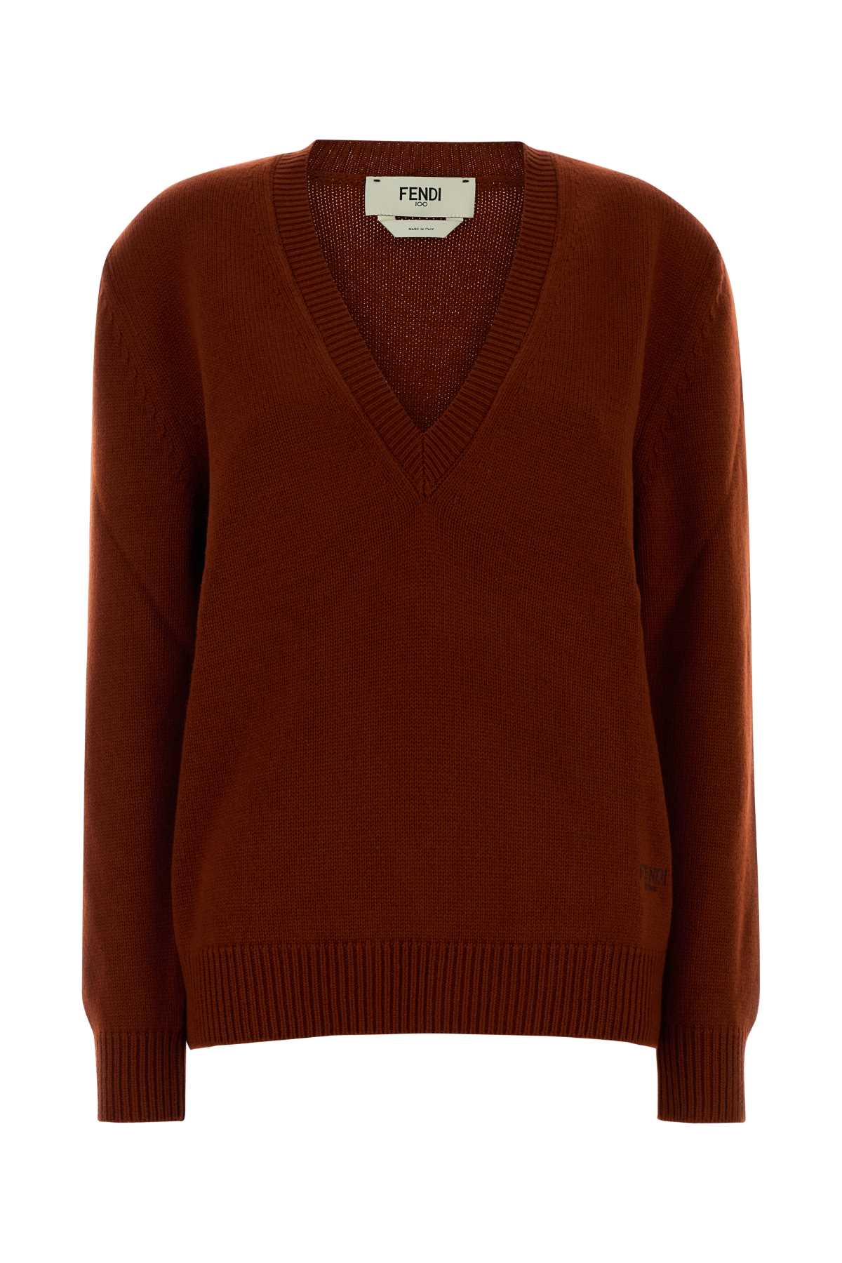 Fendi Brick Stretch Cashmere Sweater Rust-25 Exterior: Elastane Maglieria – Women