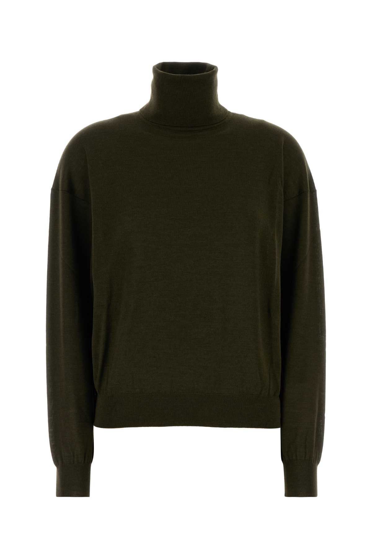Saint Laurent Olive Green Cashmere Blend Sweater Kaki Exterior: Wool Silk Maglieria – Women