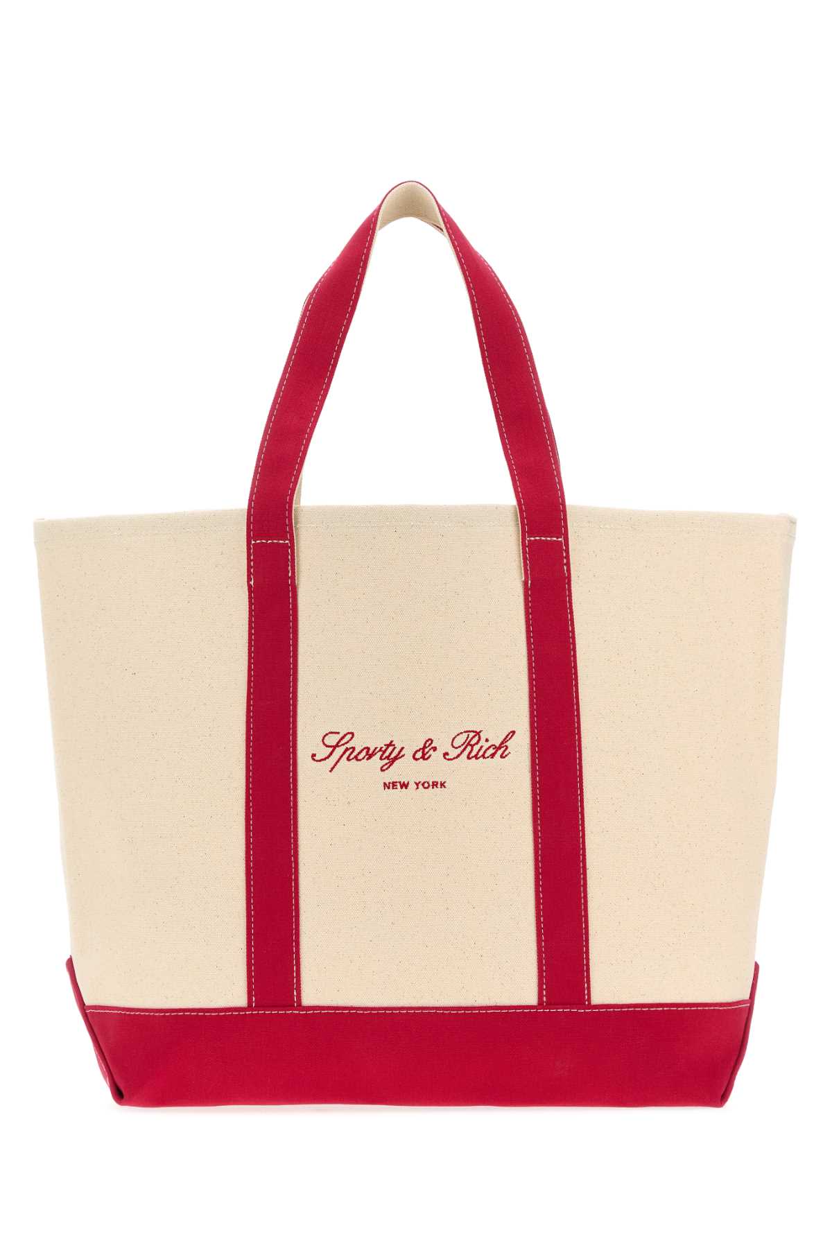 Sporty & Rich Melange Sand Canvas Shopping Bag Naturalrubyruby Exterior: Cotton Borse A Mano - Men
