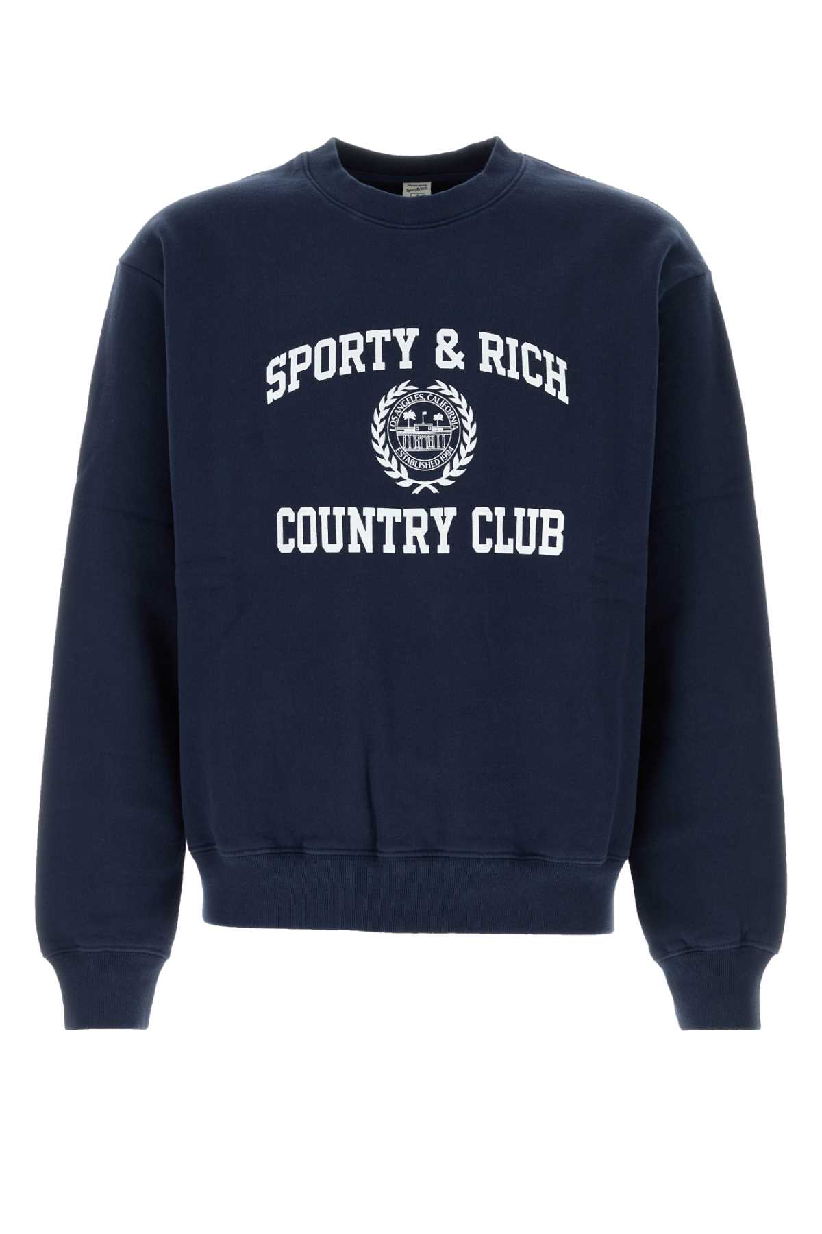Sporty & Rich Navy Blue Cotton Sweatshirt Darknavywhite Exterior: Felpe - Unisex