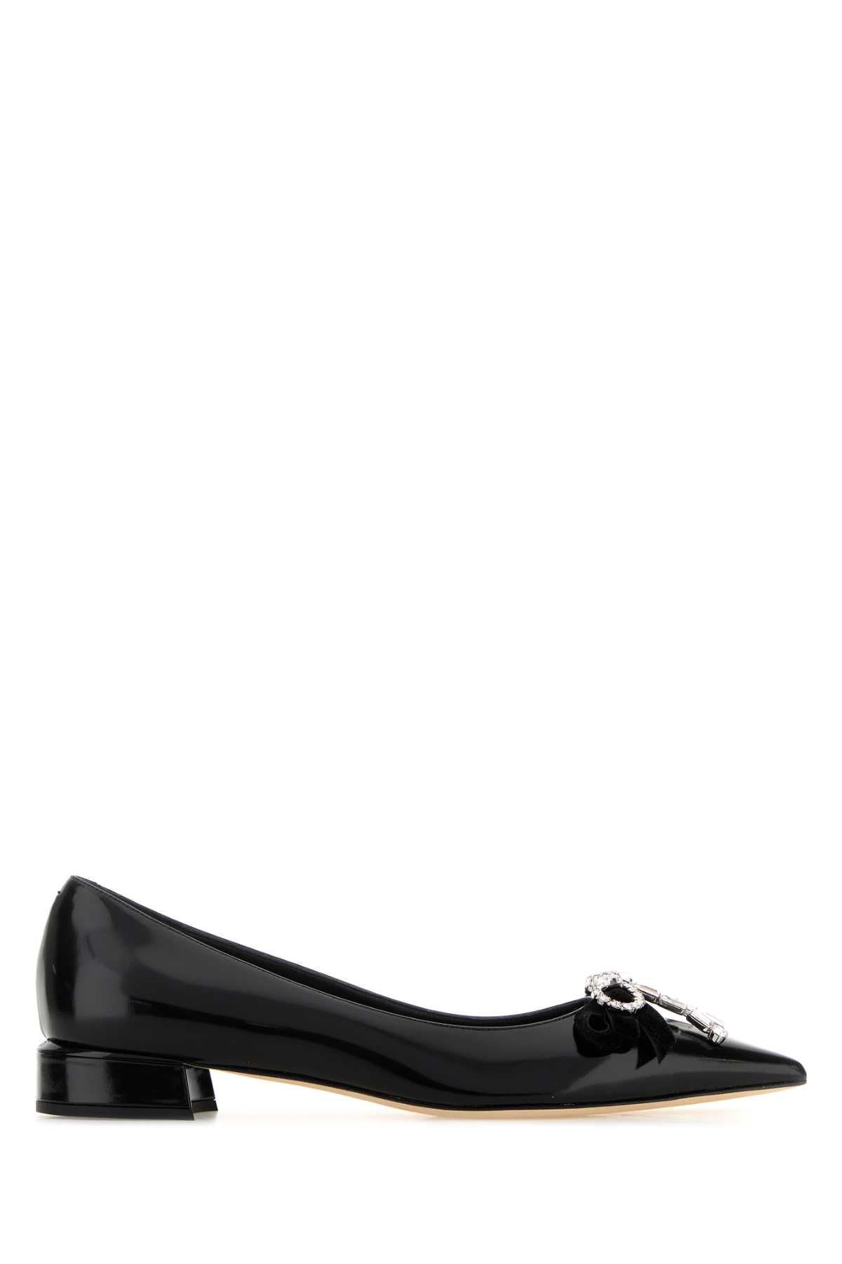Jimmy Choo Black Leather Auria Ballerinas Blackcrystal Ballerine – Women