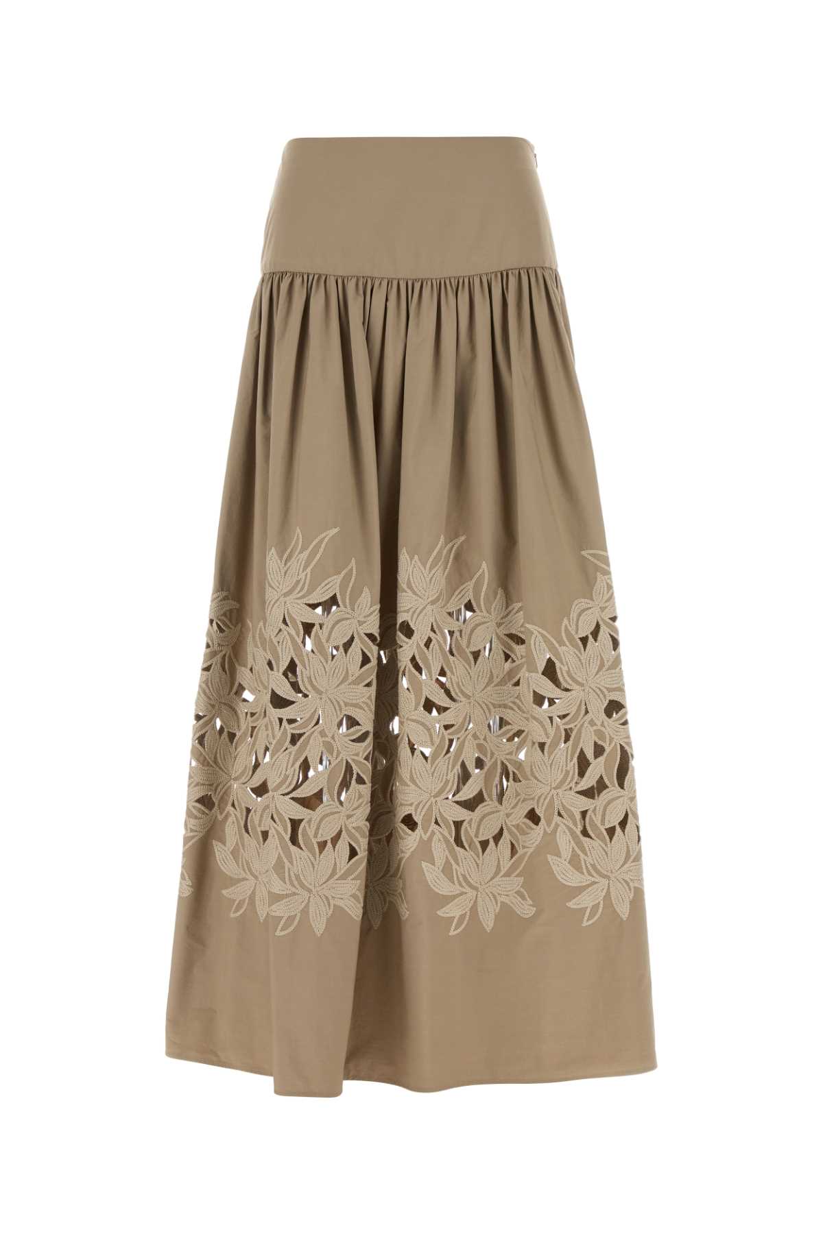 Agnona Dove Grey Poplin Skirt Lightbrownkhaki Exterior: Cotton Gonne – Women