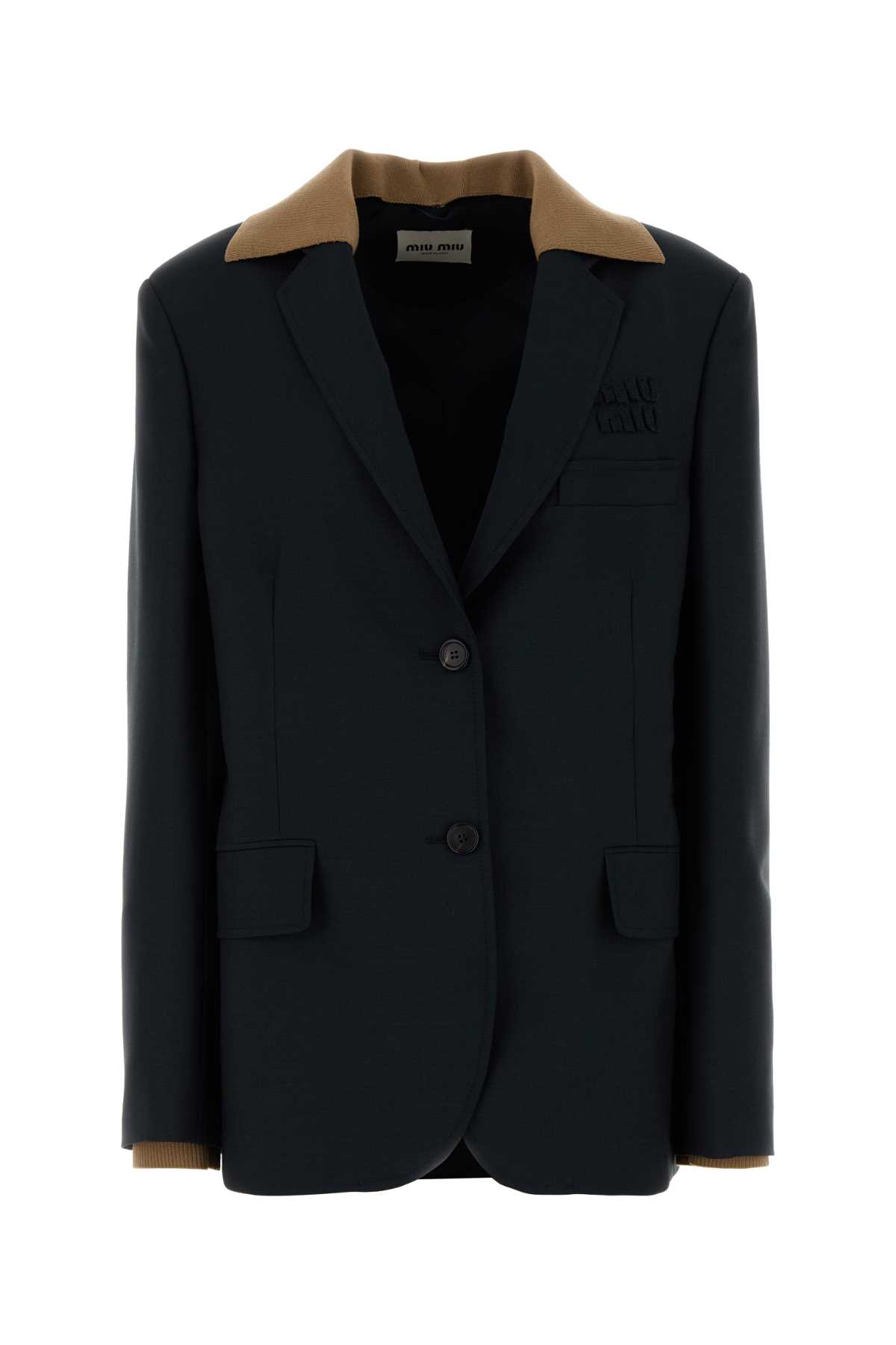 Miu Miu Midnight Blue Mohair Blend Oversize Blazer Divisa Giacche E Gilet – Women