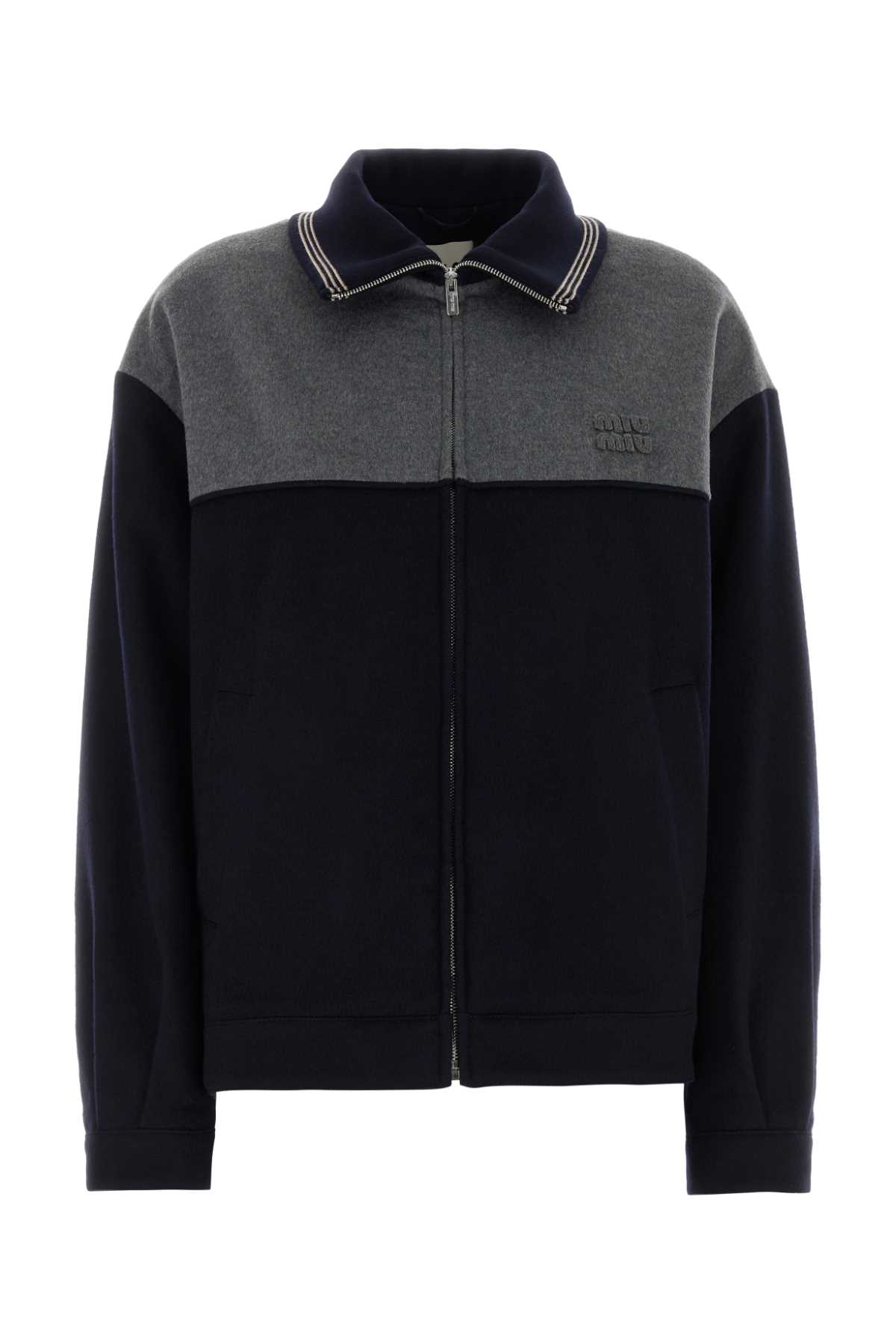 Miu Miu Two-Tone Velour Jacket Blugrigio Giubbini - Women