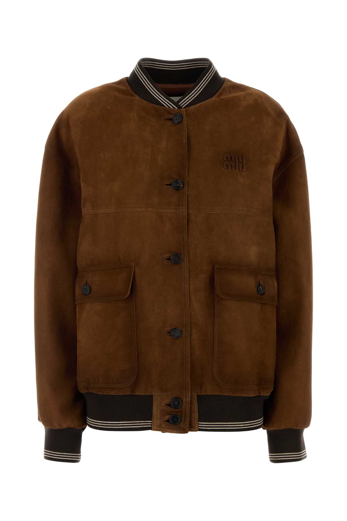 Miu Miu Brow Suede Bomber Jacket Brandy Giacche In Pelle – Women