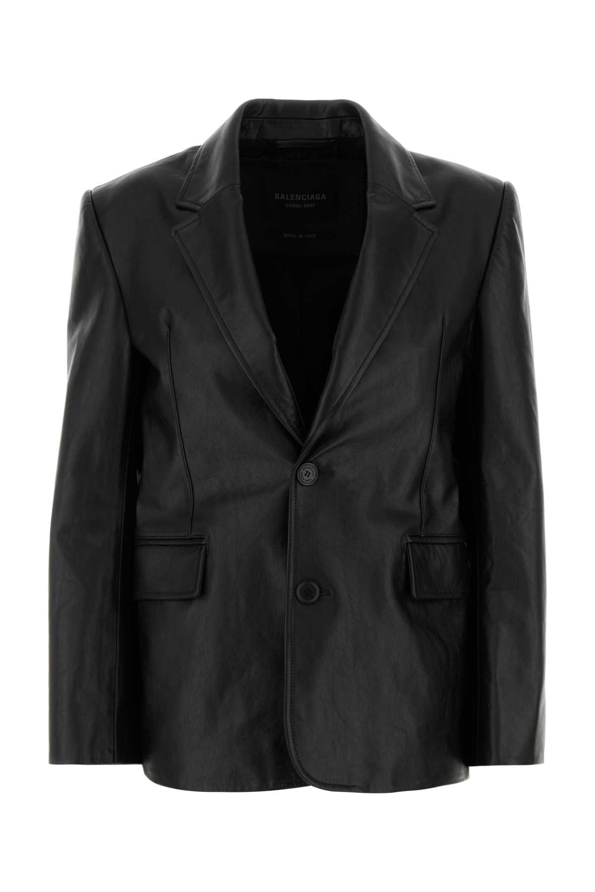 Balenciaga Black Leather Jacket L Cowhide Giacche E Gilet - Women