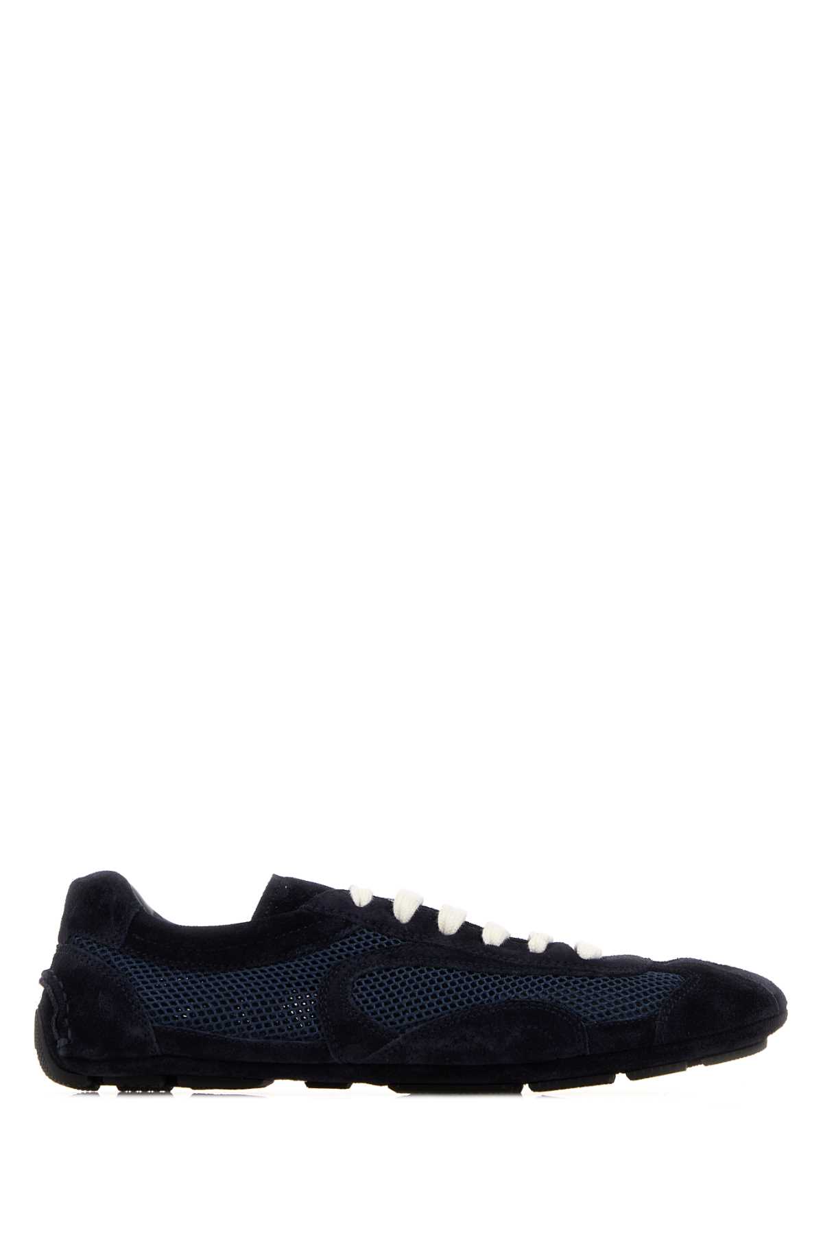 Prada Midnight Blue Suede And Mesh Montecarlo Sneakers Bleu - Women