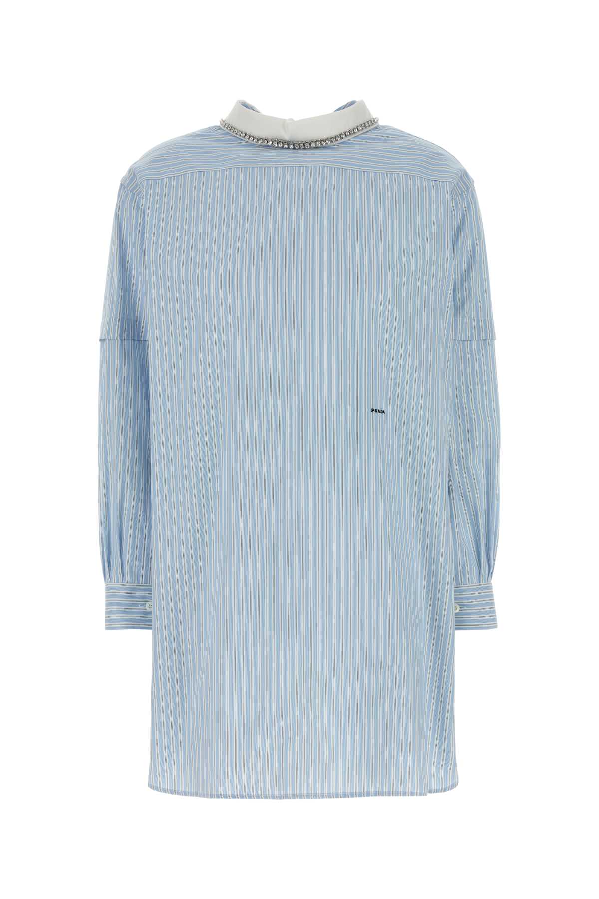 Prada Embroidered Poplin Blouse Cielo+nero Exterior: Cotton Maglie – Women